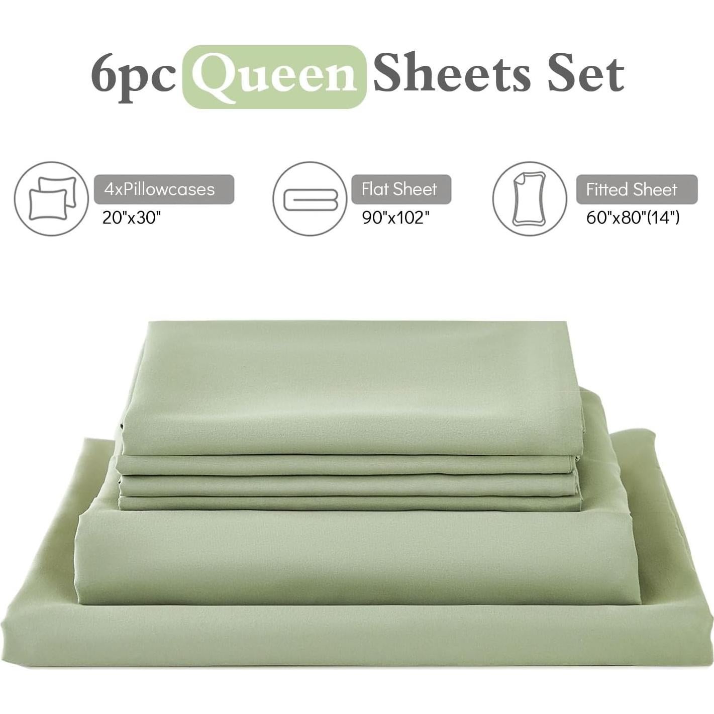 Juego de Sábanas Queen ILAVANDE 6 Piezas Microfibra Verde Salvia