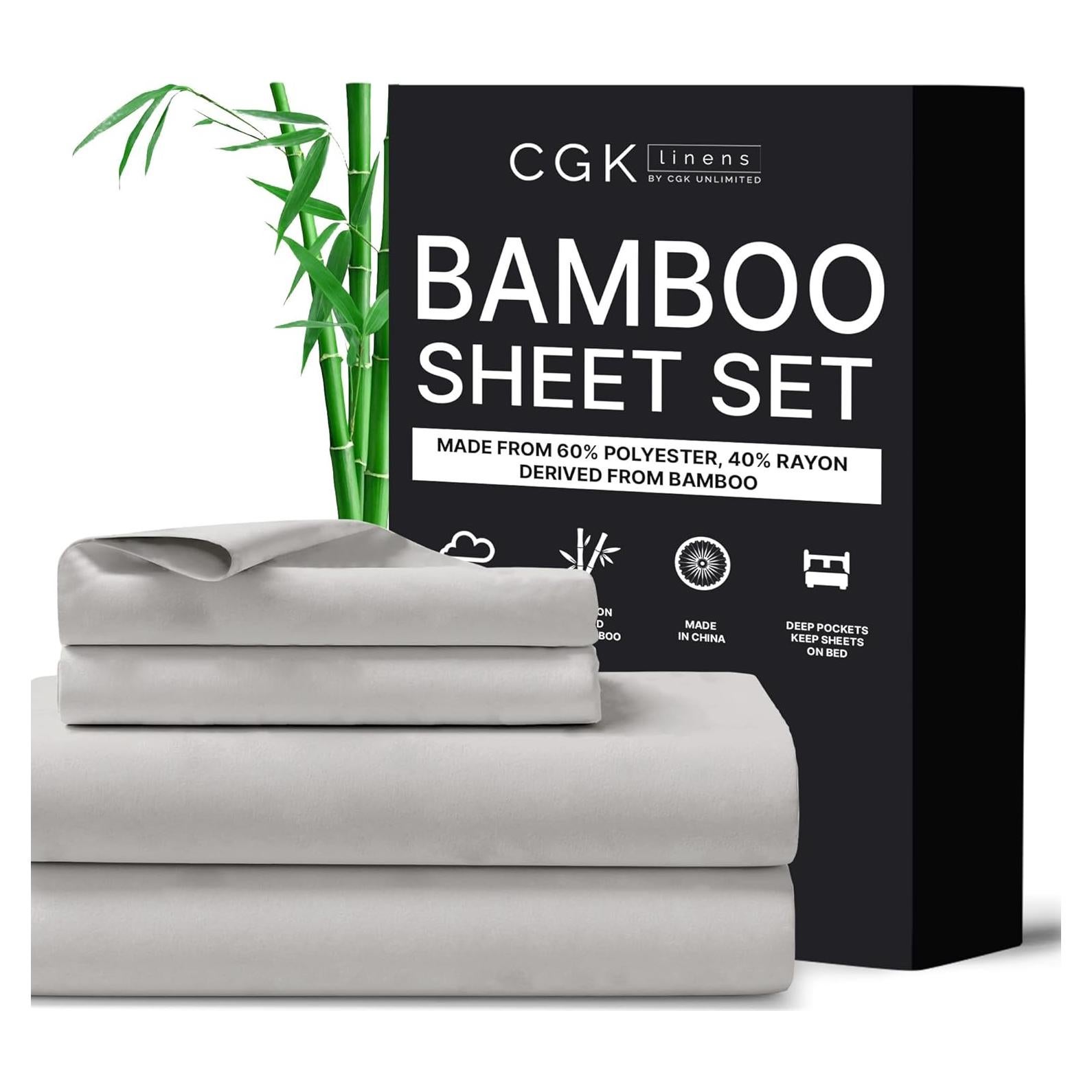 Juego de Sábanas Queen CGK Unlimited - Rayón y Poliéster, Gris Claro