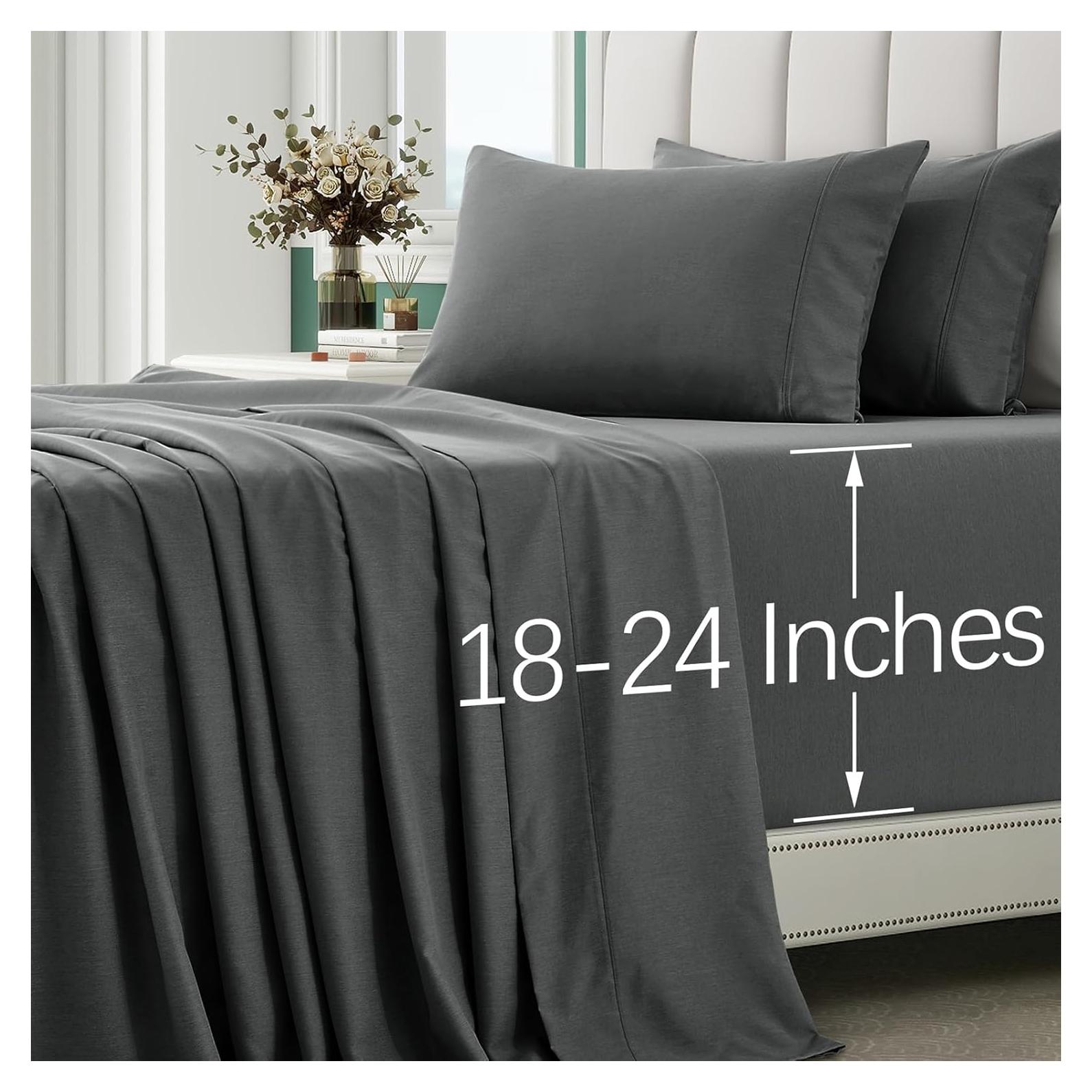 Sábanas Queen VACVELT 4 Piezas Rayón Bambú 70% Gris Oscuro