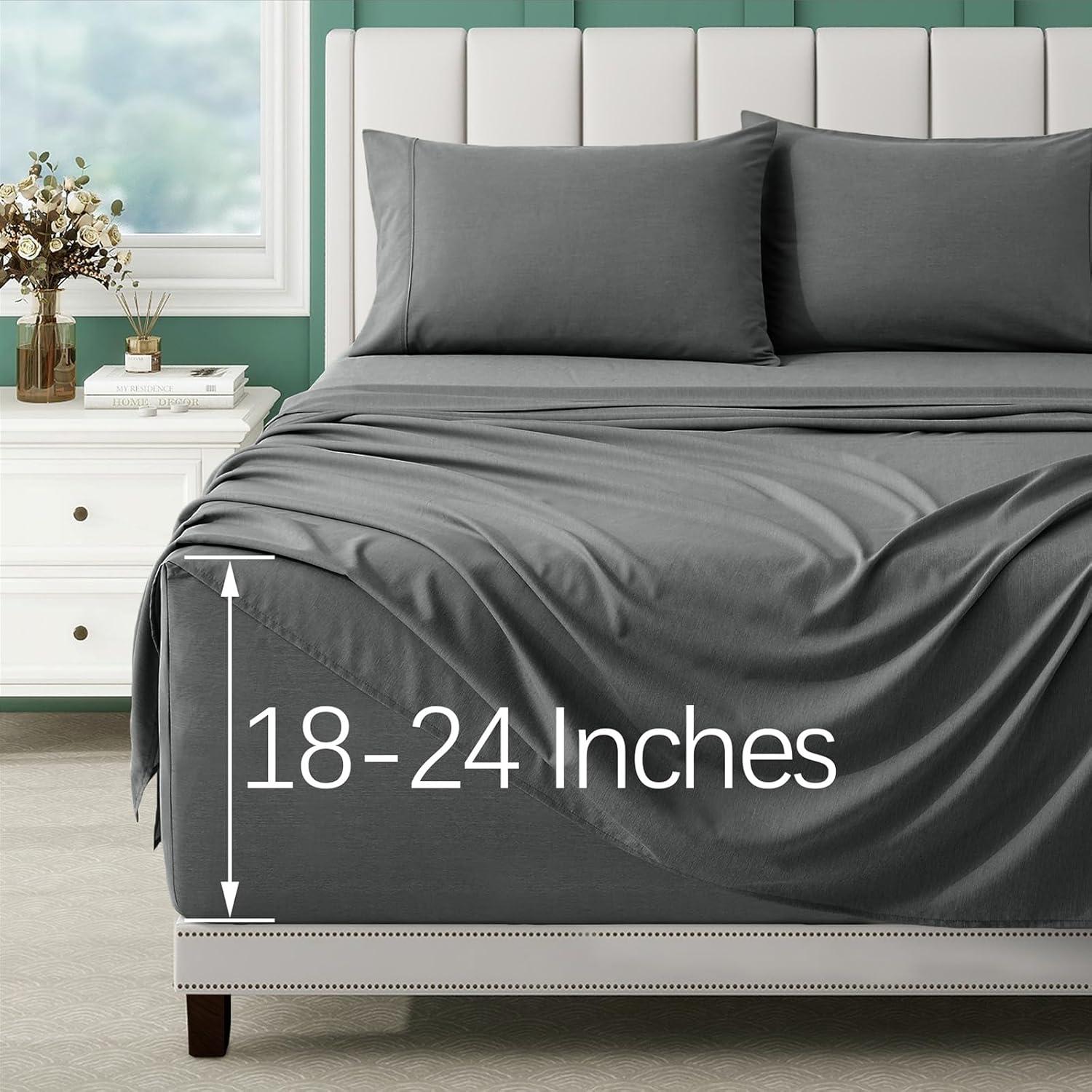 Sábanas Queen VACVELT 4 Piezas Rayón Bambú 70% Gris Oscuro