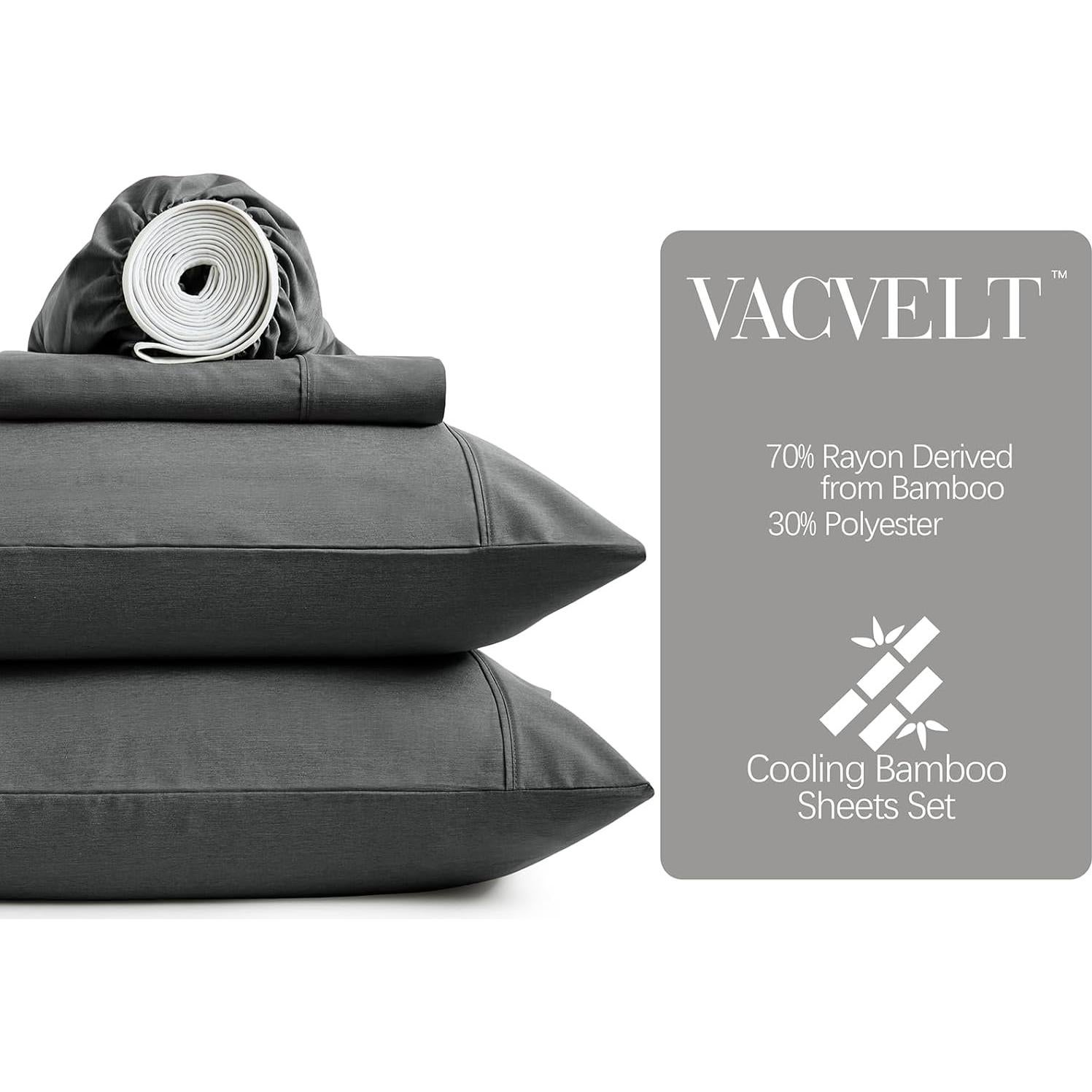 Sábanas Queen VACVELT 4 Piezas Rayón Bambú 70% Gris Oscuro