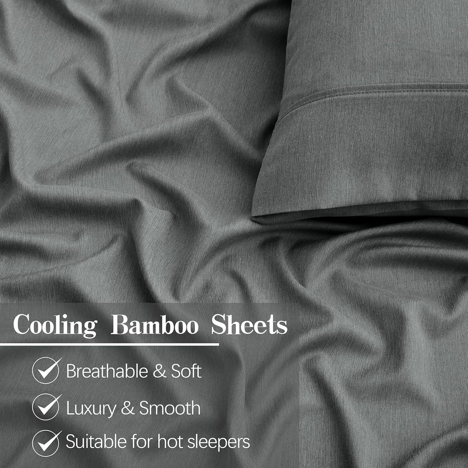 Sábanas Queen VACVELT 4 Piezas Rayón Bambú 70% Gris Oscuro