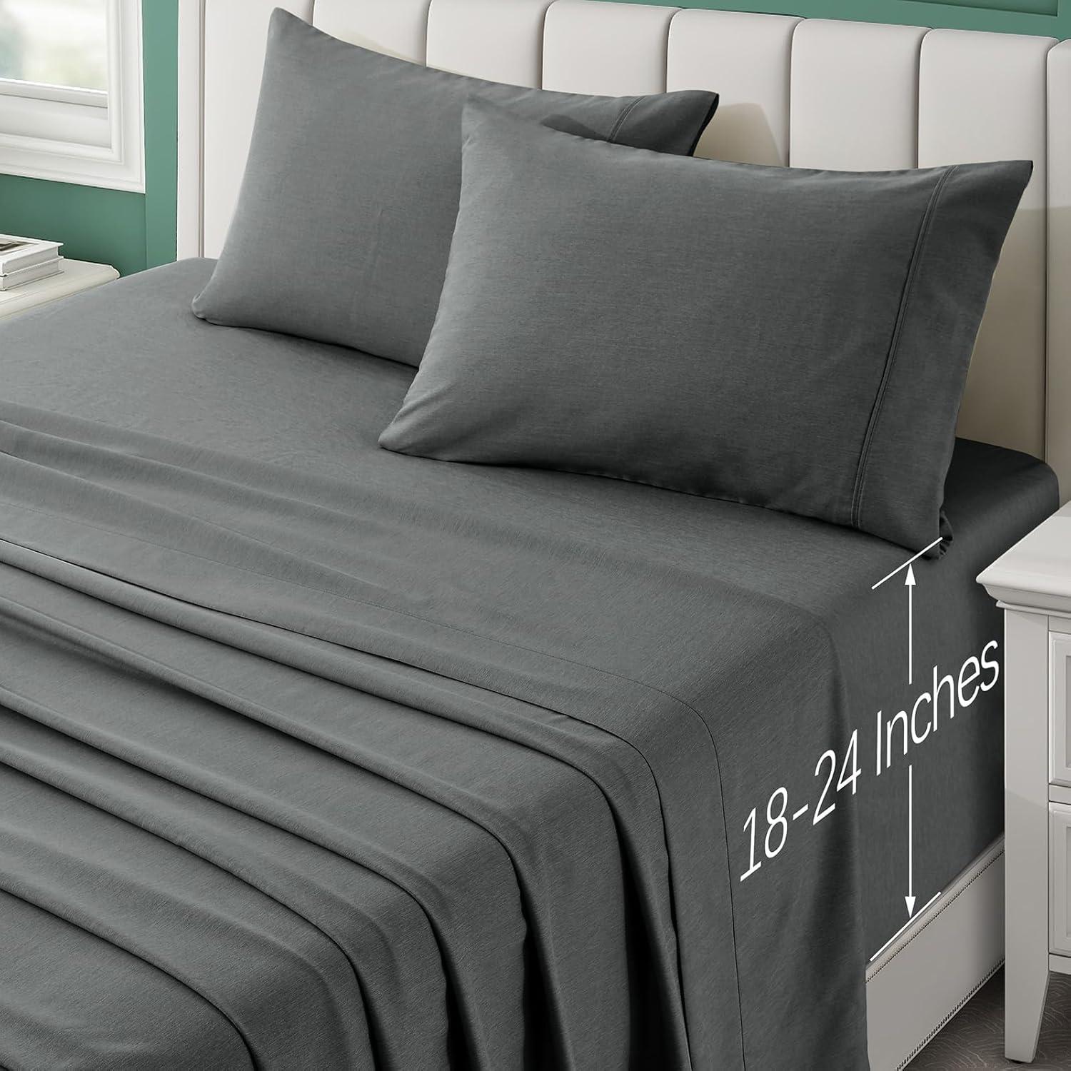 Sábanas Queen VACVELT 4 Piezas Rayón Bambú 70% Gris Oscuro