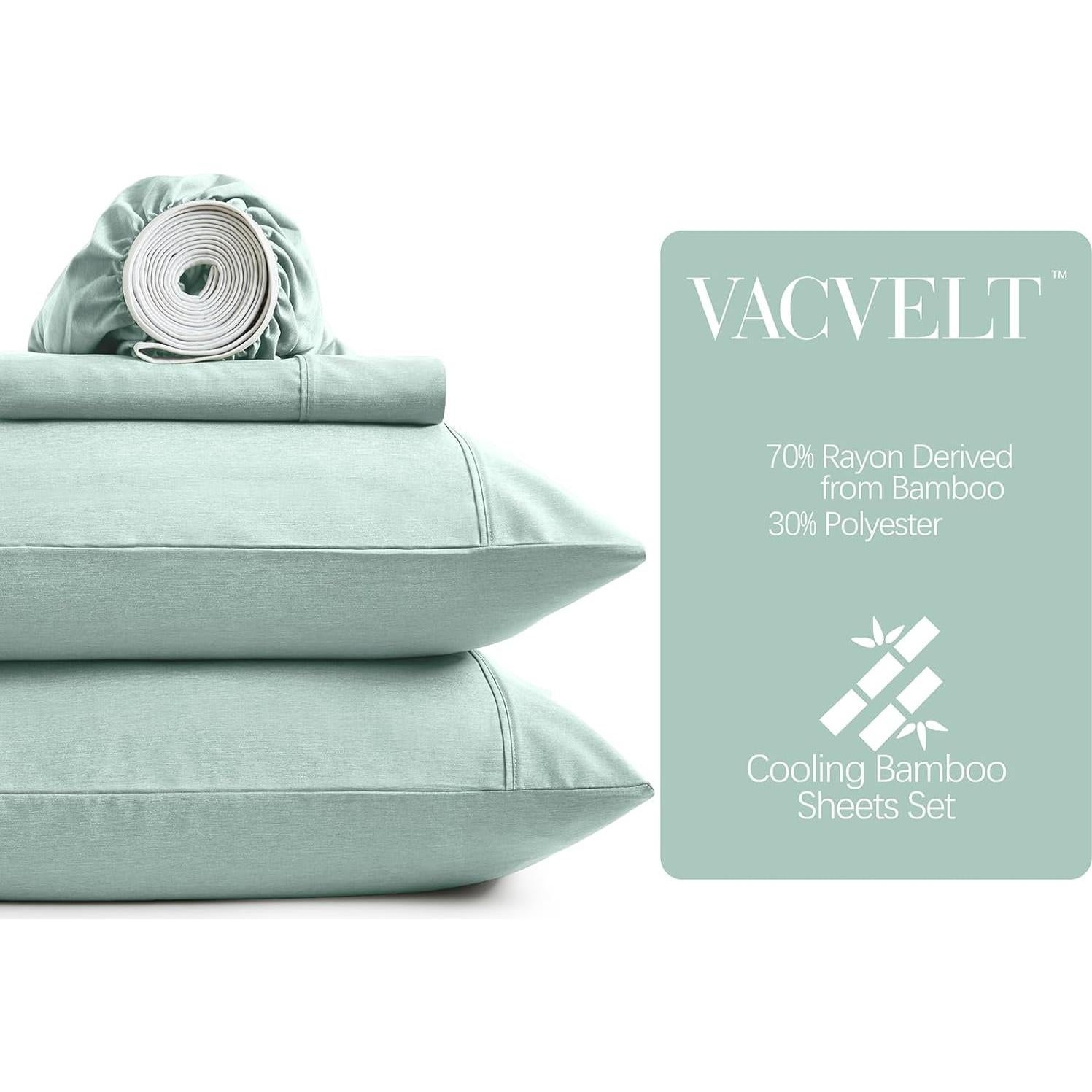 Juego de Sábanas Queen VACVELT 4 Piezas Rayón Bambú Aqua