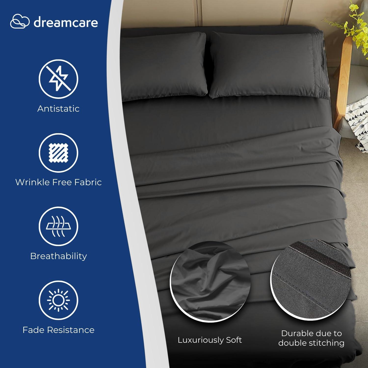 Juego de Sábanas Dreamcare Reina Microfibra 4 Piezas Gris