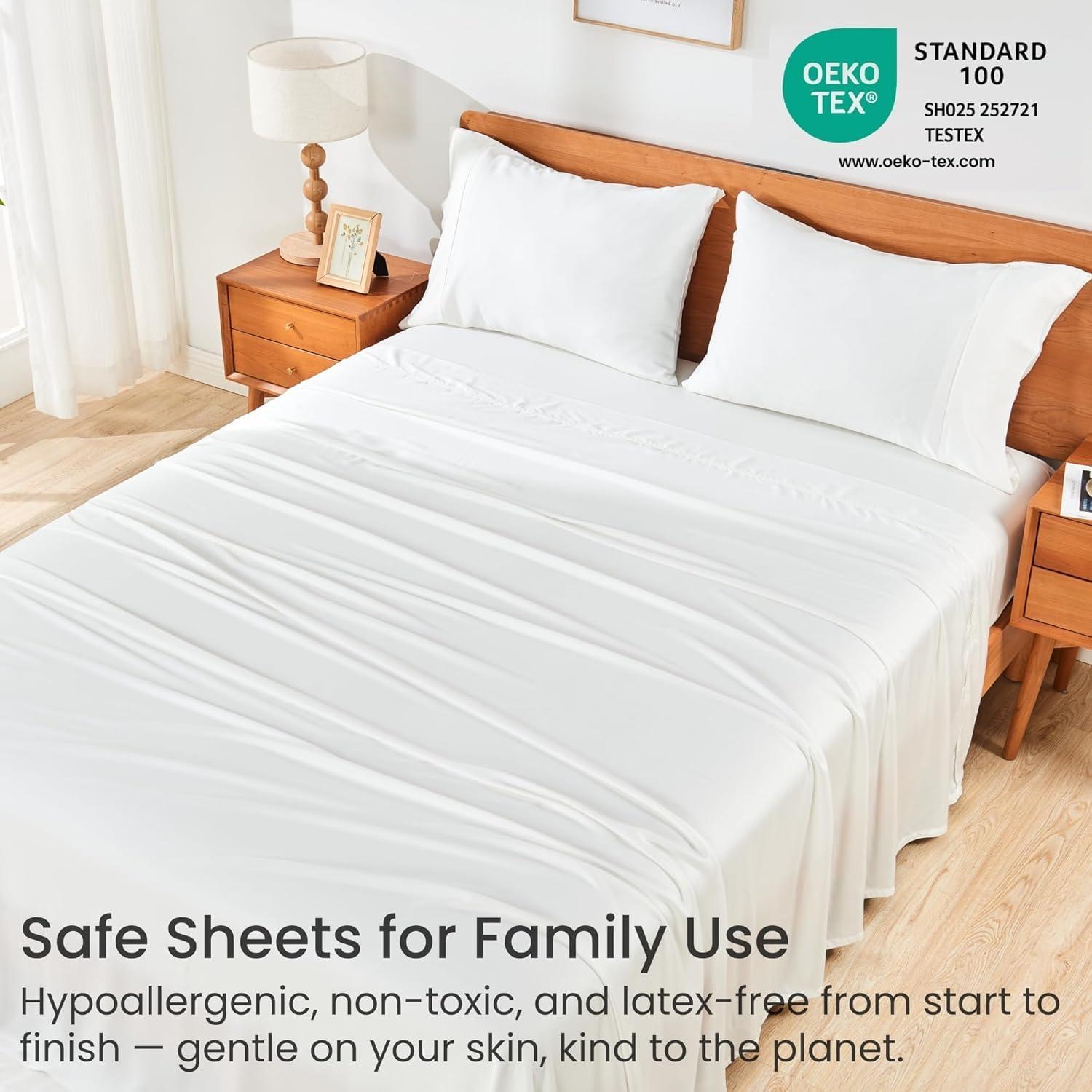 Juego de Sábanas Reina GOKOTTA 4 Piezas Rayón Bambú 300 Hilos