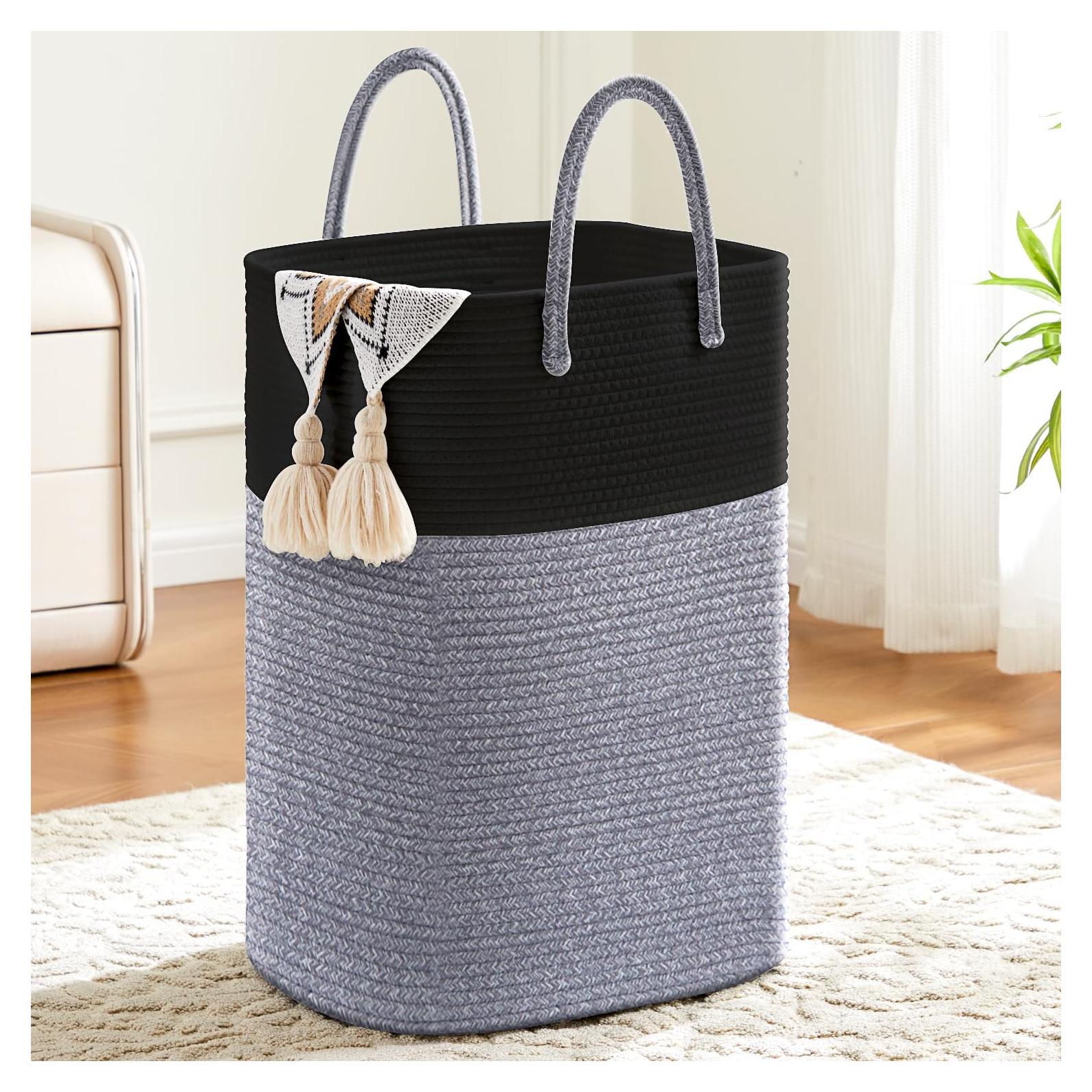 Cesta de Ropa Artfeel 40L Algodón Trenzado Negra Plegable