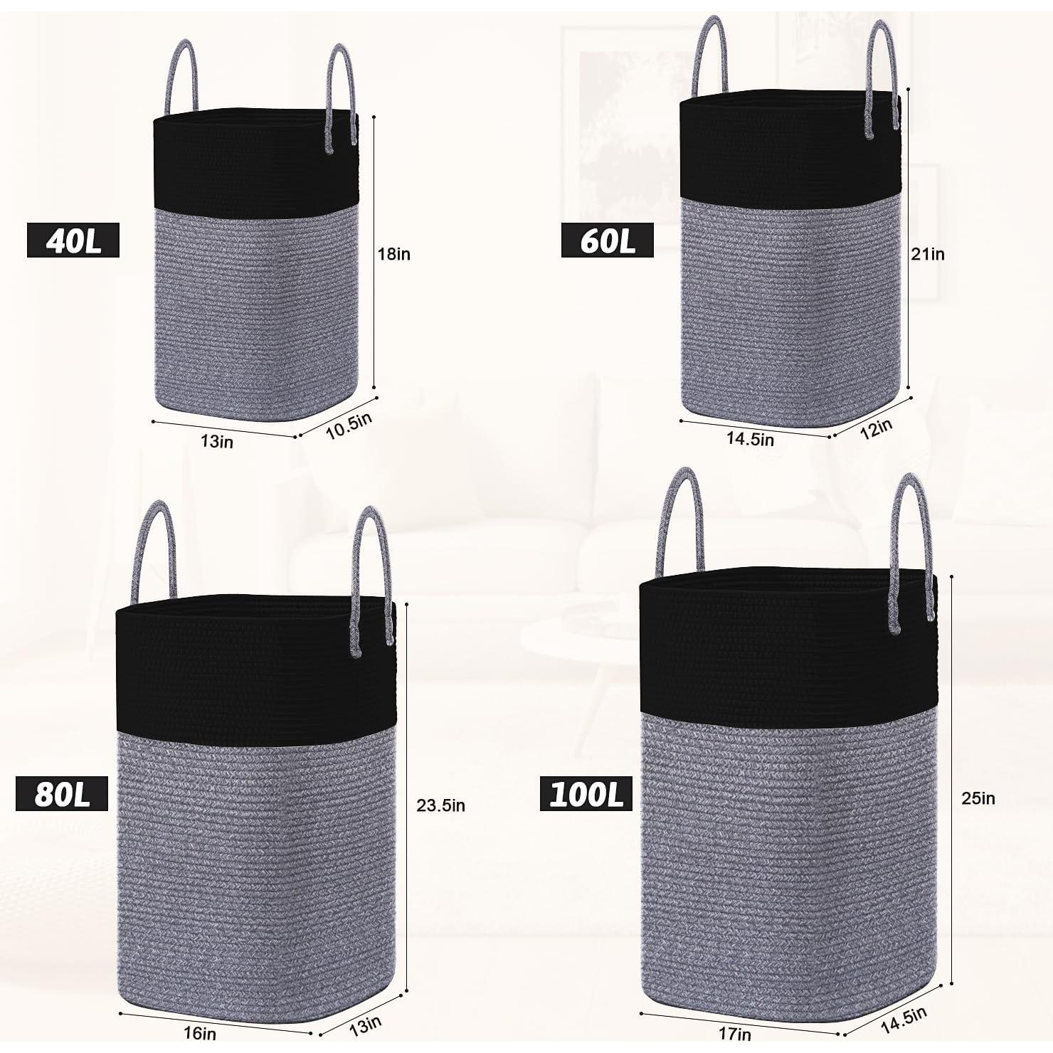 Cesta de Ropa Artfeel 40L Algodón Trenzado Negra Plegable