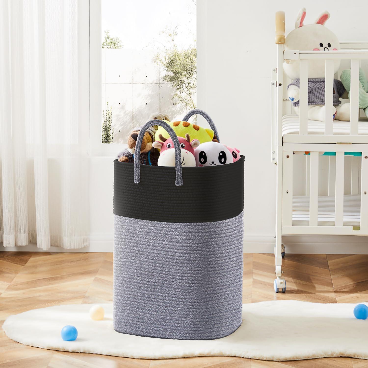 Cesta de Ropa Artfeel 40L Algodón Trenzado Negra Plegable