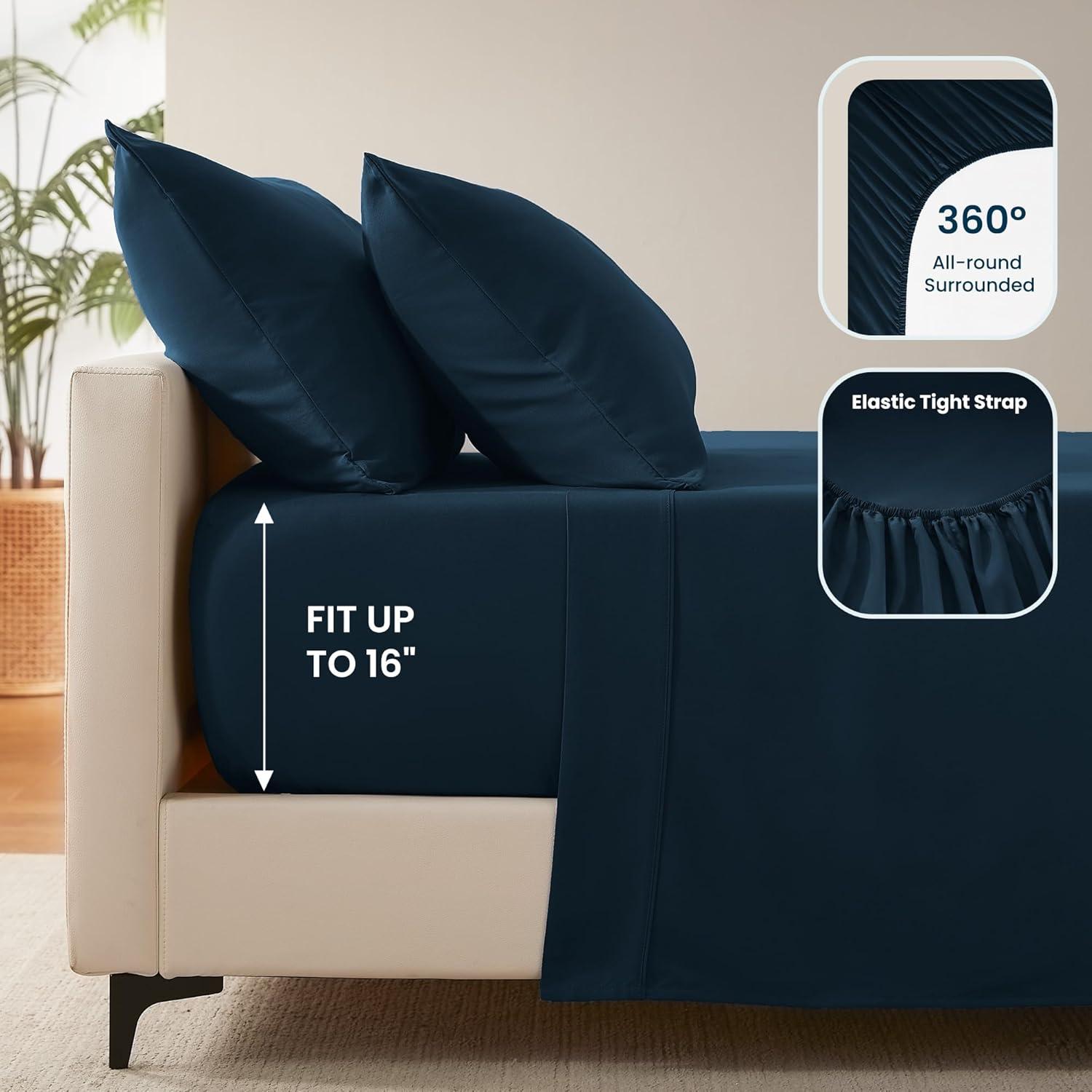 Juego de Sábanas Queen SLEEP ZONE Nanotex 4 Piezas Azul Marino