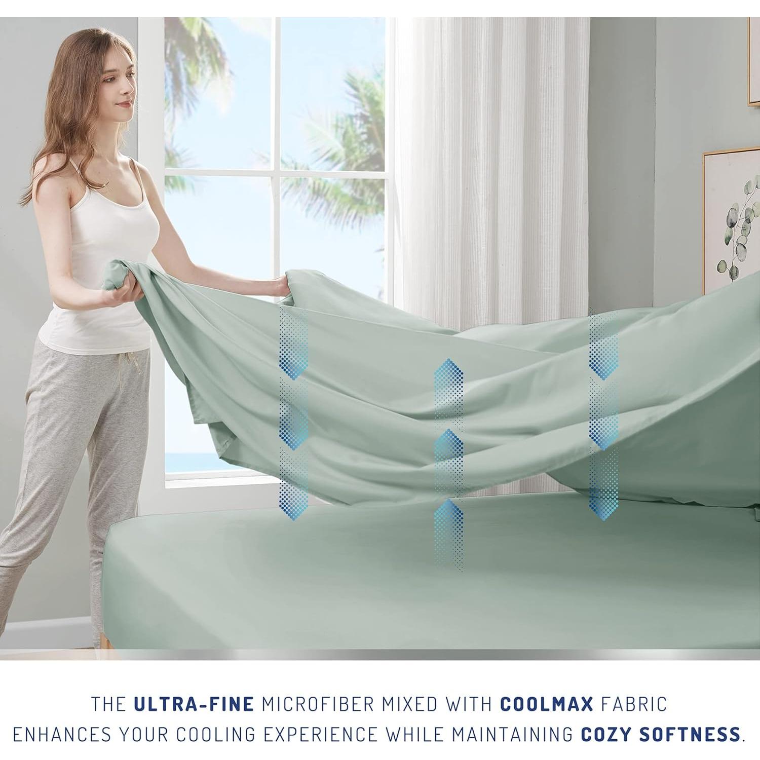 Juego de Sábanas Queen Grados de Comodidad Coolmax Aqua 4 Piezas