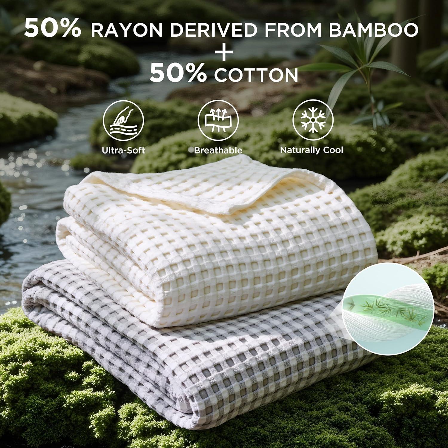 Manta Enfriadora Bedsure Queen 228.6x228.6 cm Algodón Bambú Marfil