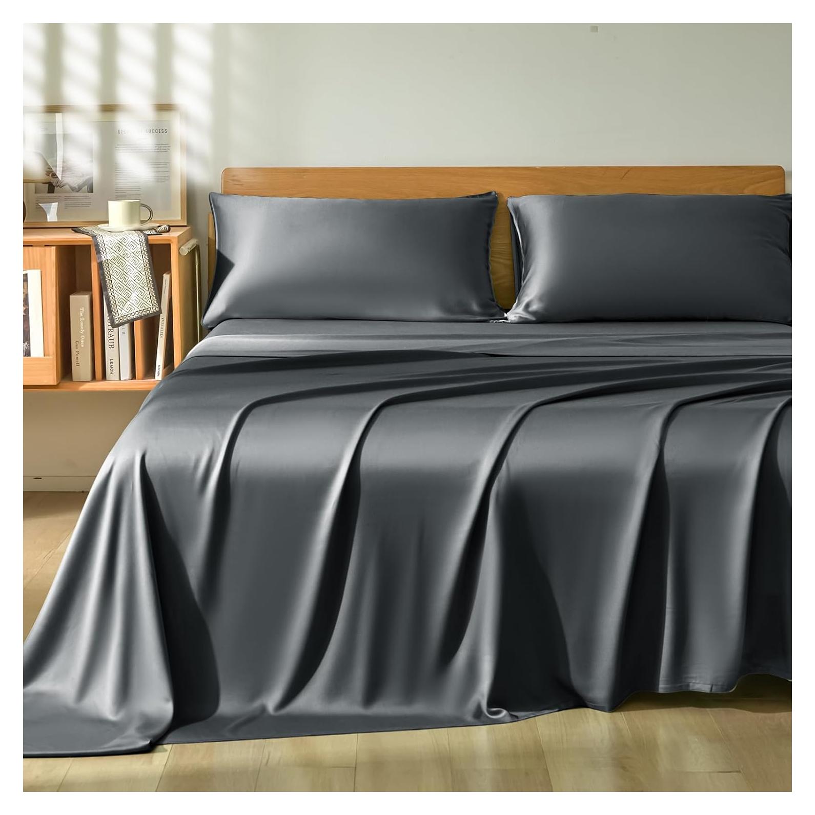 Juego de Sábanas Queen Homiest 4 Piezas Rayón Bambú Gris