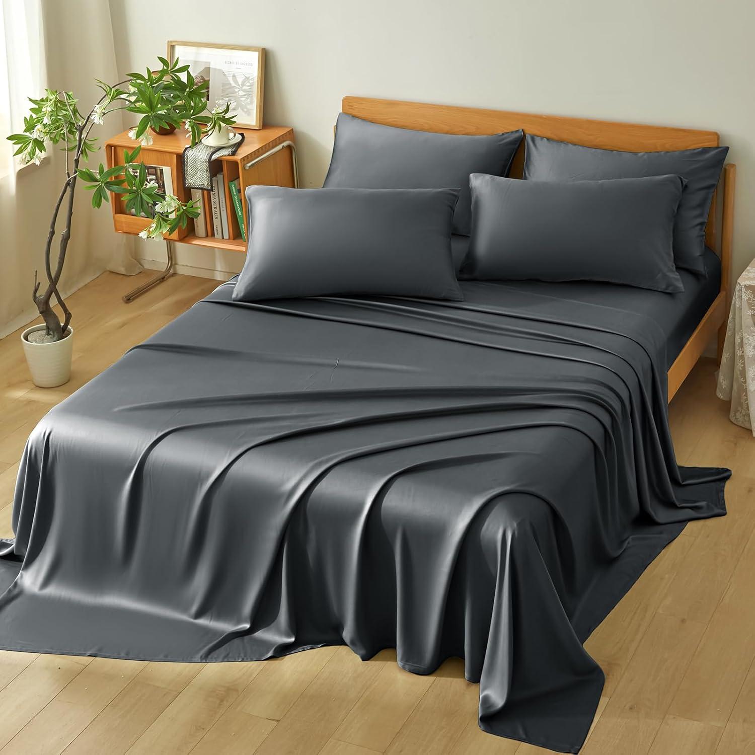 Juego de Sábanas Queen Homiest 4 Piezas Rayón Bambú Gris