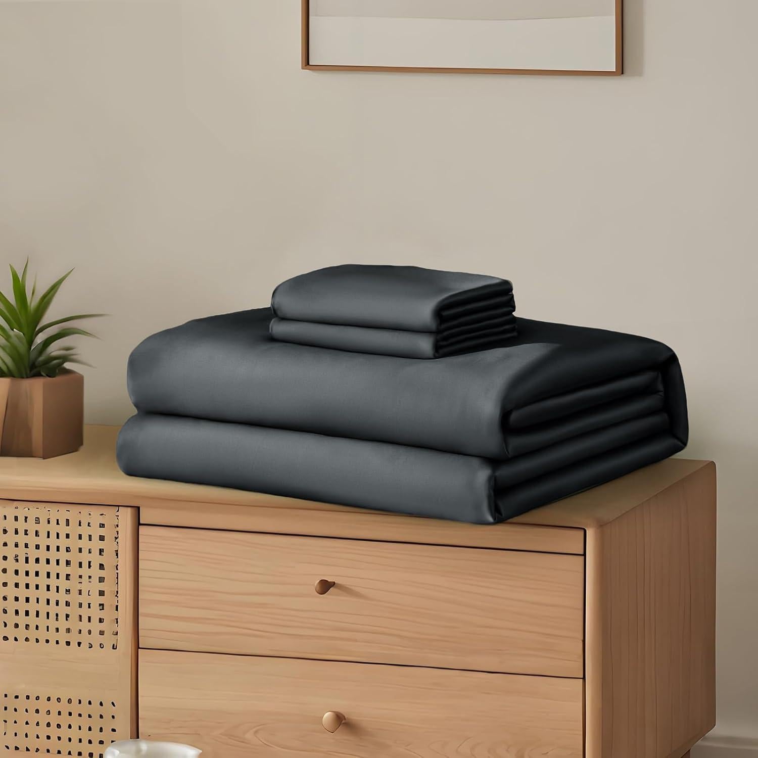 Juego de Sábanas Queen Homiest 4 Piezas Rayón Bambú Gris