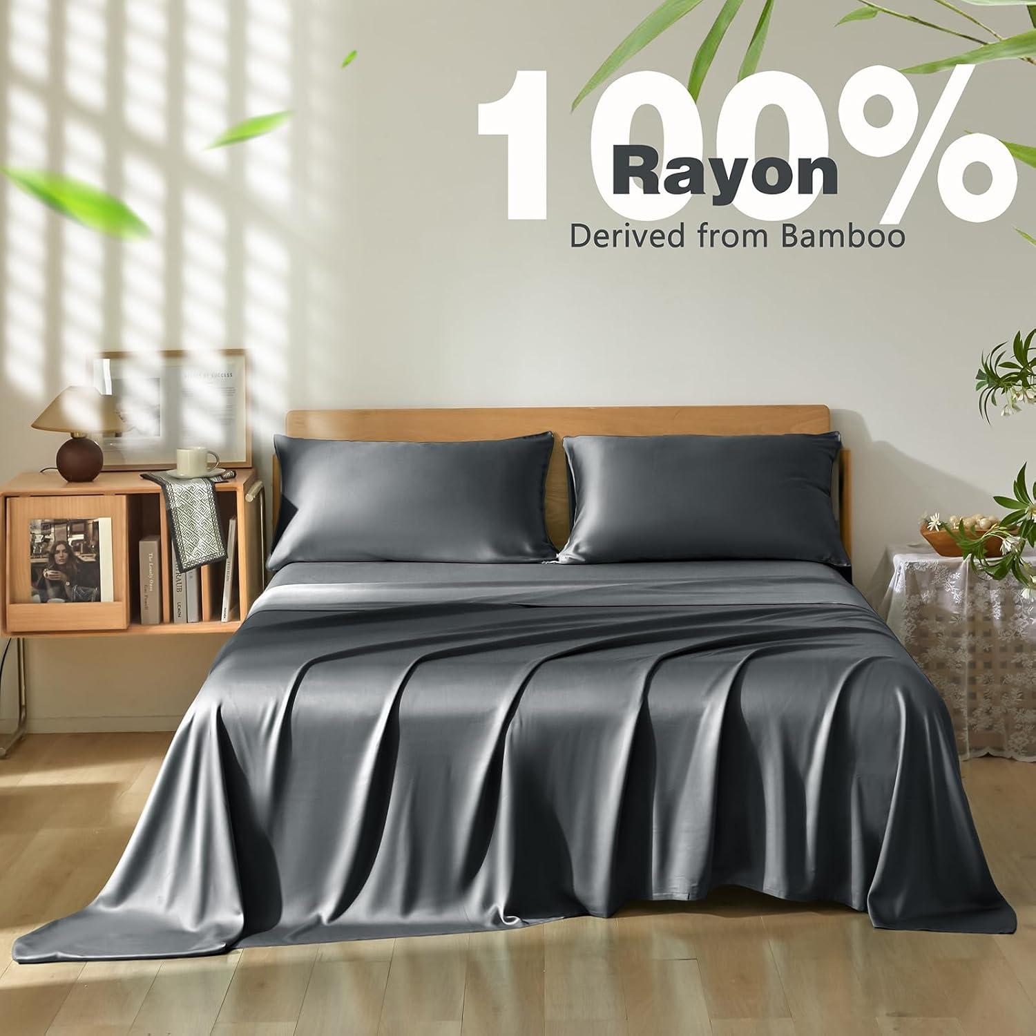 Juego de Sábanas Queen Homiest 4 Piezas Rayón Bambú Gris