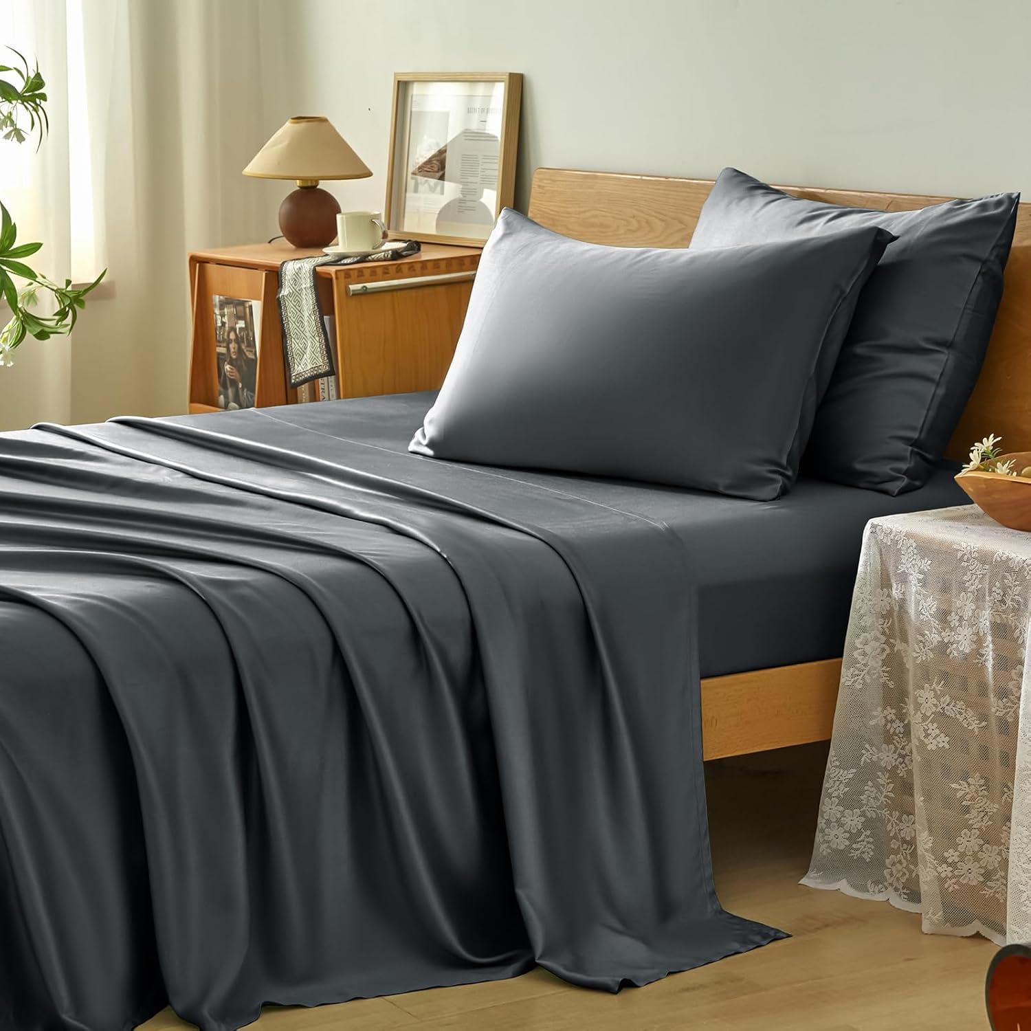 Juego de Sábanas Queen Homiest 4 Piezas Rayón Bambú Gris