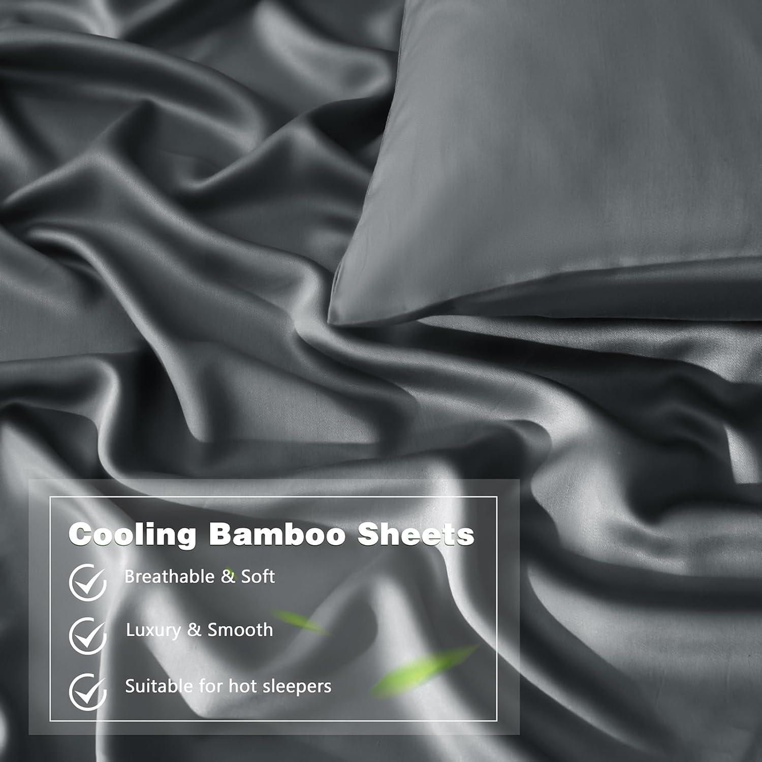 Juego de Sábanas Queen Homiest 4 Piezas Rayón Bambú Gris