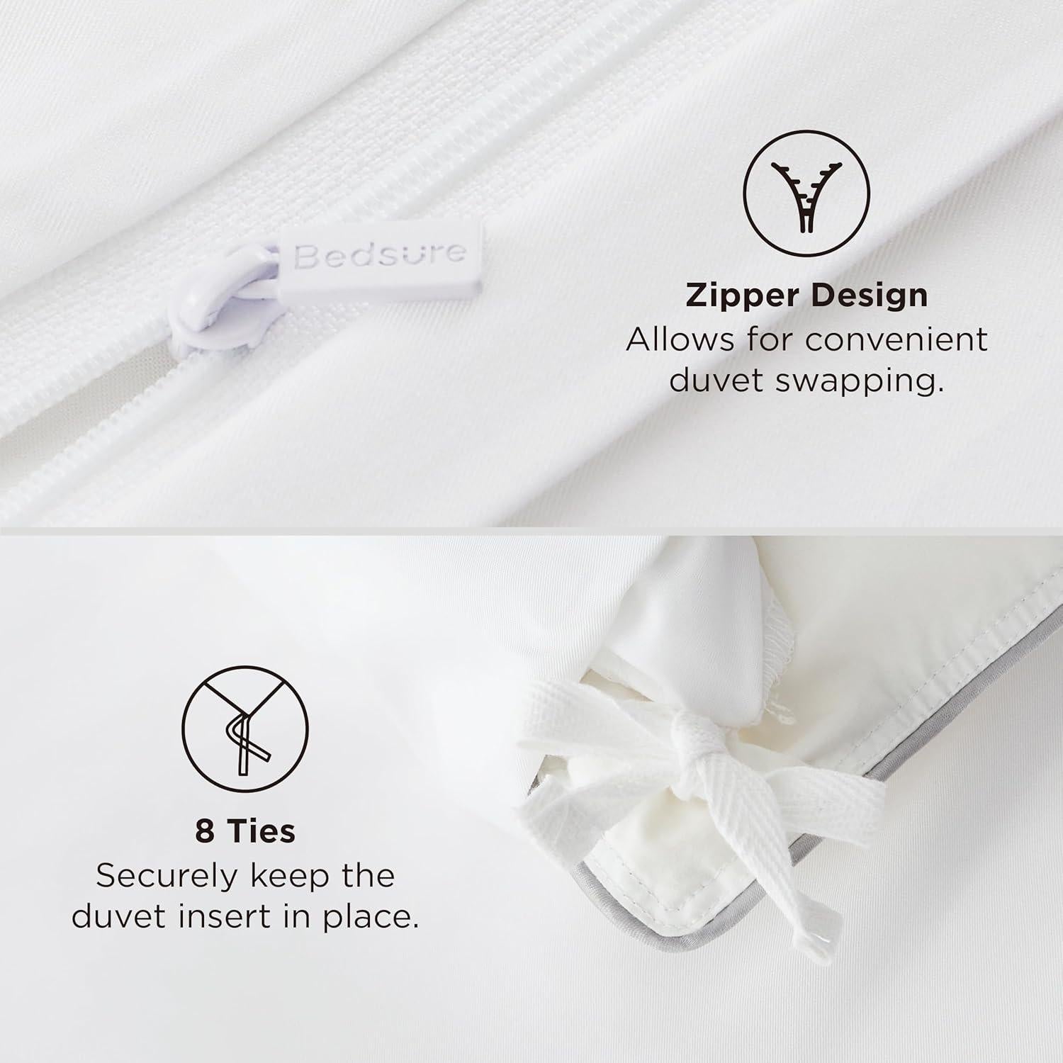 Bedsure Silky Cooling Duvet Cover Queen Size - Lightweight 100% Rayon Derived from Bamboo Comforter Cover Set for Hot Sleepers, Breathable & Moisture-Wicking Bedding Set, Pure White