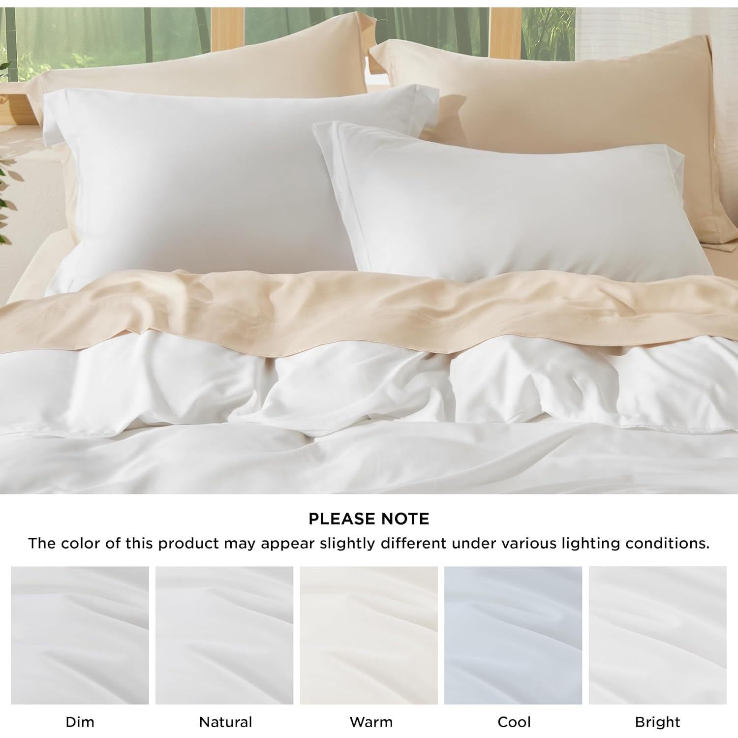 Bedsure Silky Cooling Duvet Cover Queen Size - Lightweight 100% Rayon Derived from Bamboo Comforter Cover Set for Hot Sleepers, Breathable & Moisture-Wicking Bedding Set, Pure White