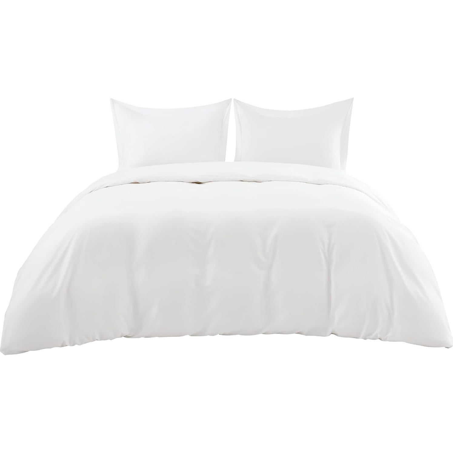 Bedsure Silky Cooling Duvet Cover Queen Size - Lightweight 100% Rayon Derived from Bamboo Comforter Cover Set for Hot Sleepers, Breathable & Moisture-Wicking Bedding Set, Pure White