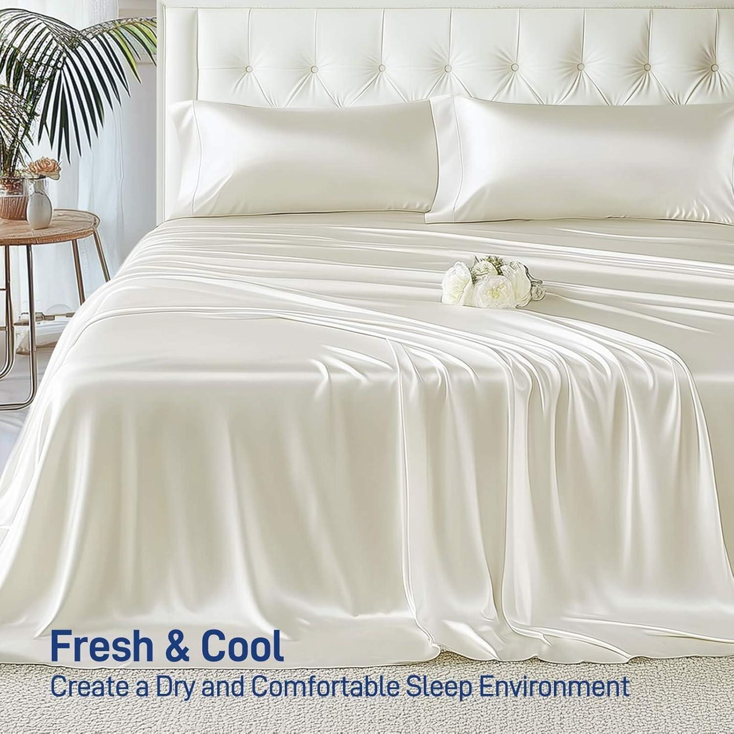 Juego de Sábanas Queen Sylvaris 4 Piezas Viscosa Bambú Blanco