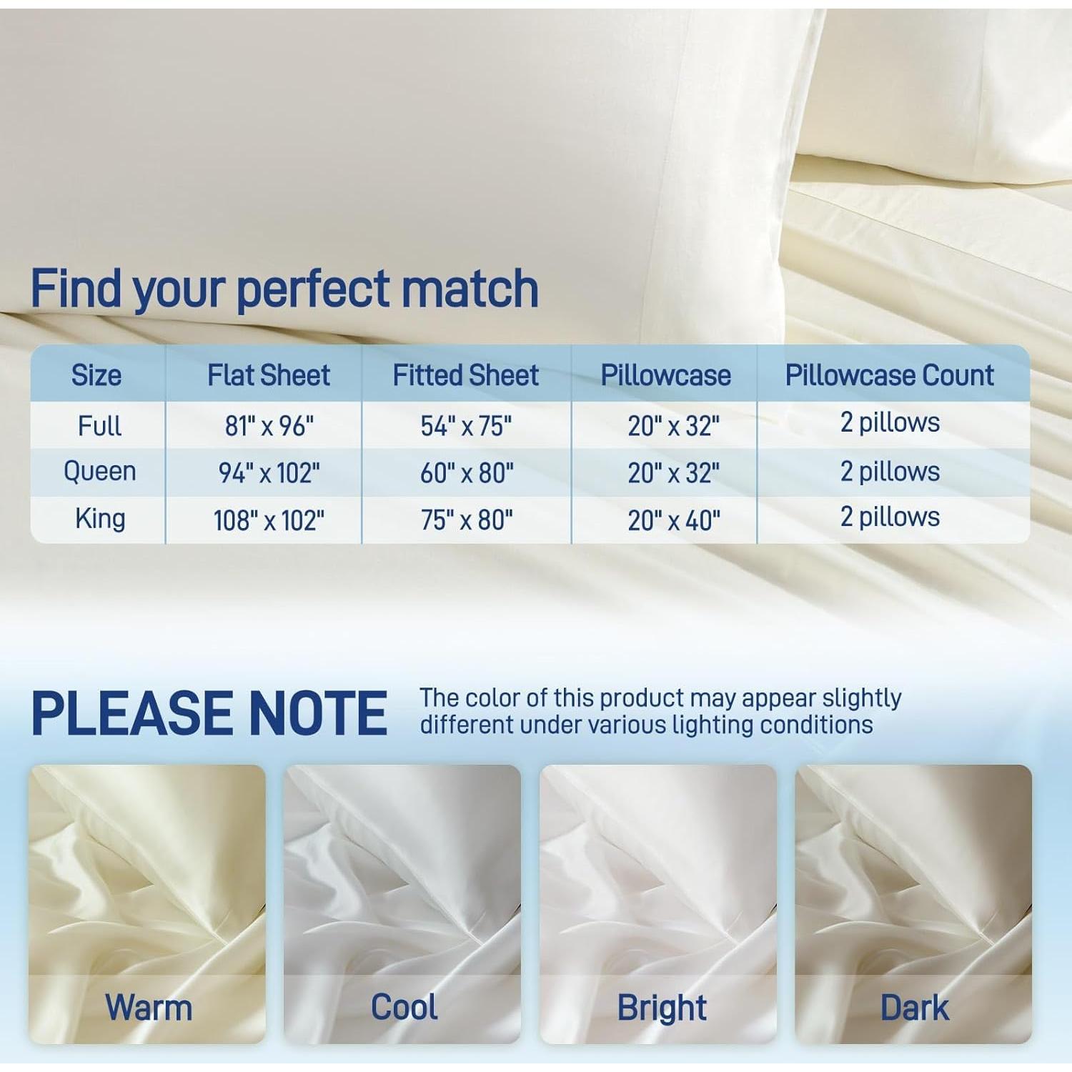 Juego de Sábanas Queen Sylvaris 4 Piezas Viscosa Bambú Blanco