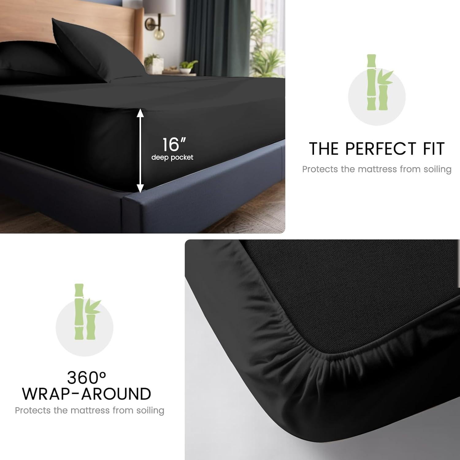 Sábanas de Viscosa de Bambú JSELF Queen 4 Piezas 400 Hilos