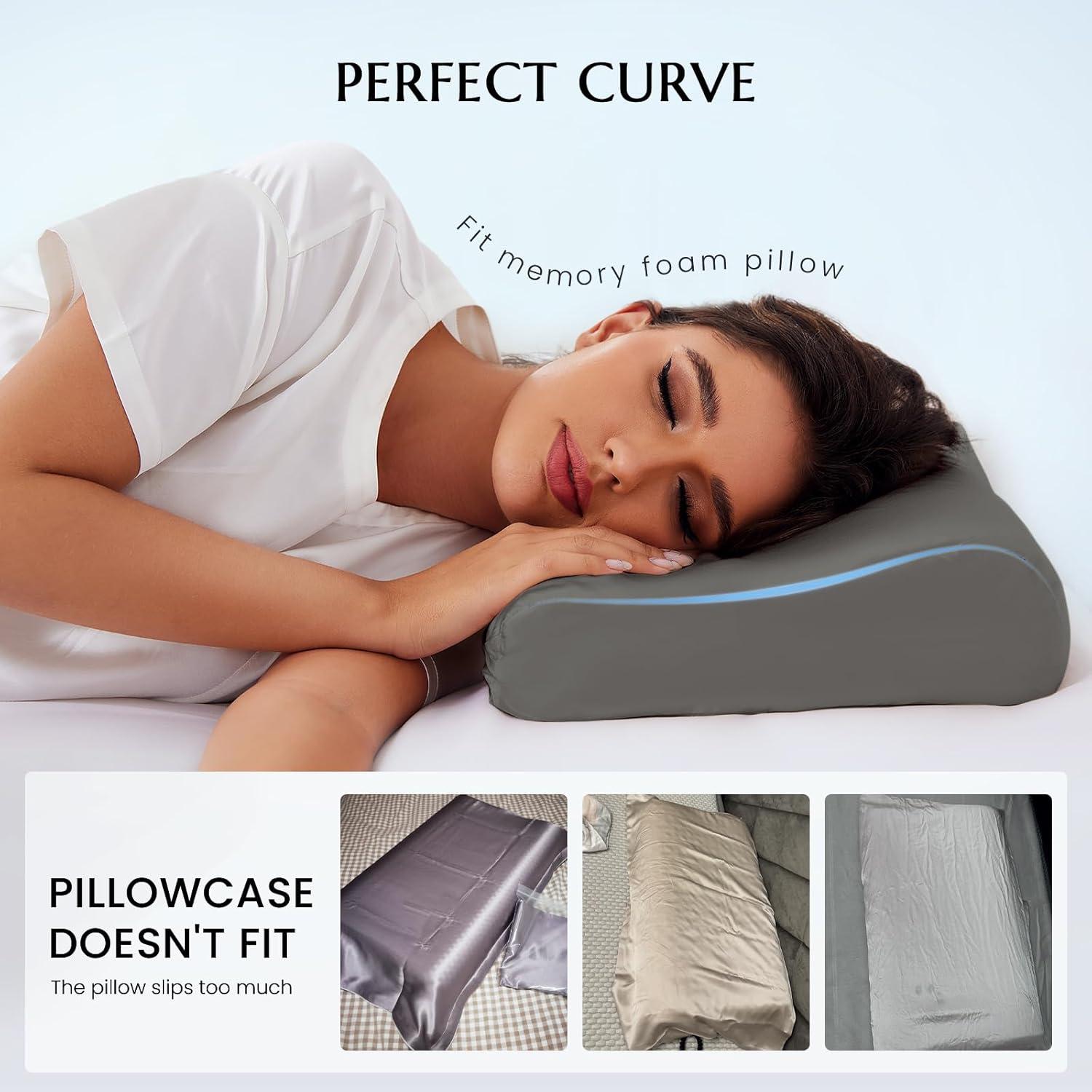 Funda de Almohada de Seda THXSILK 100% Morera 50.8x30.5cm Carbón