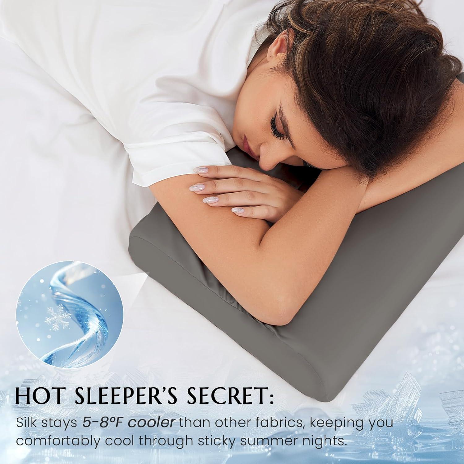 Funda de Almohada de Seda THXSILK 100% Morera 50.8x30.5cm Carbón