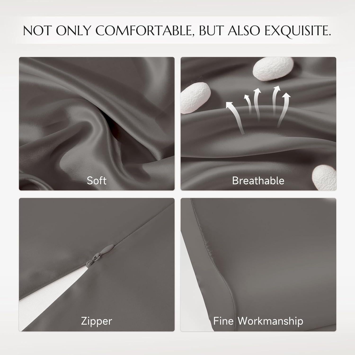 Funda de Almohada de Seda THXSILK 100% Morera 50.8x30.5cm Carbón