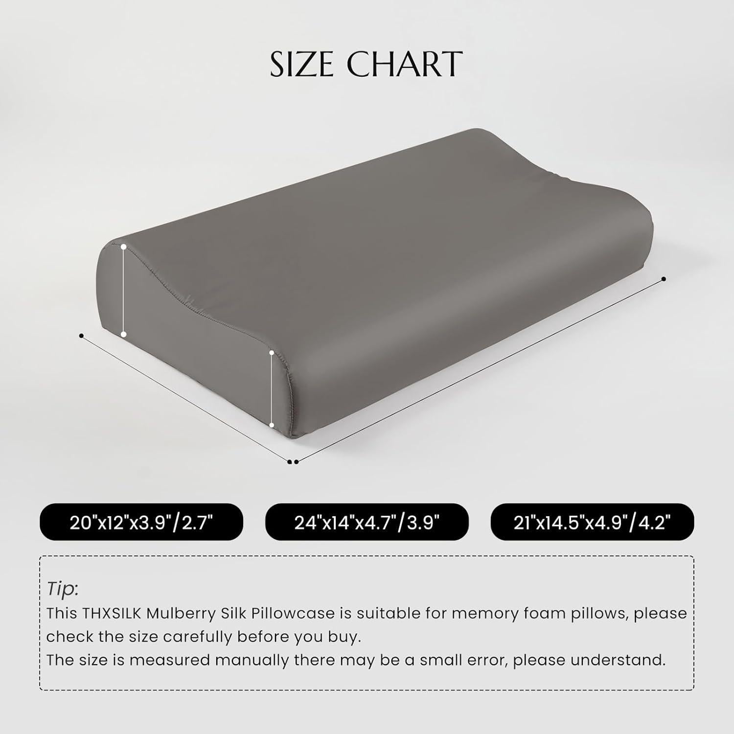 Funda de Almohada de Seda THXSILK 100% Morera 50.8x30.5cm Carbón