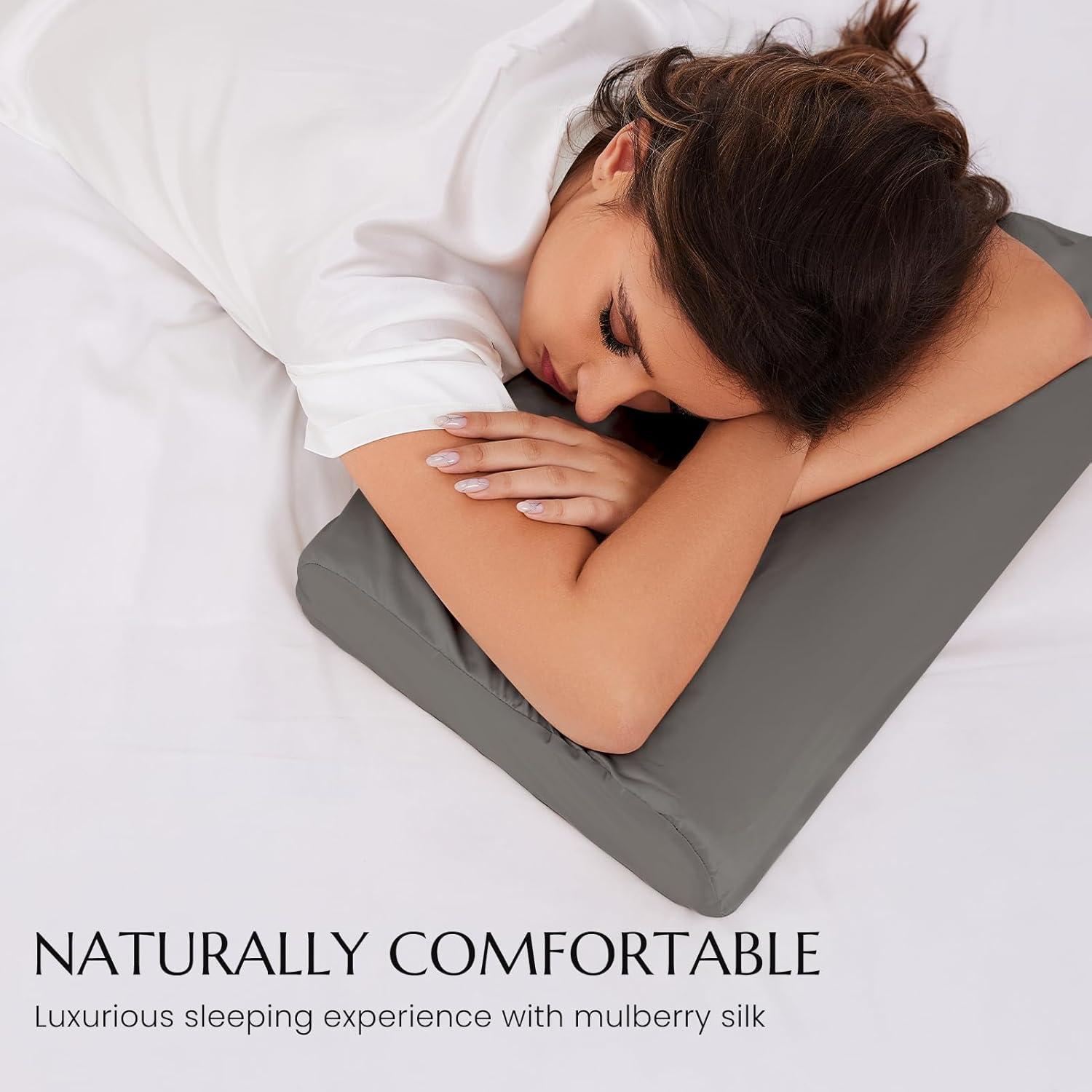 Funda de Almohada de Seda THXSILK 100% Morera 50.8x30.5cm Carbón