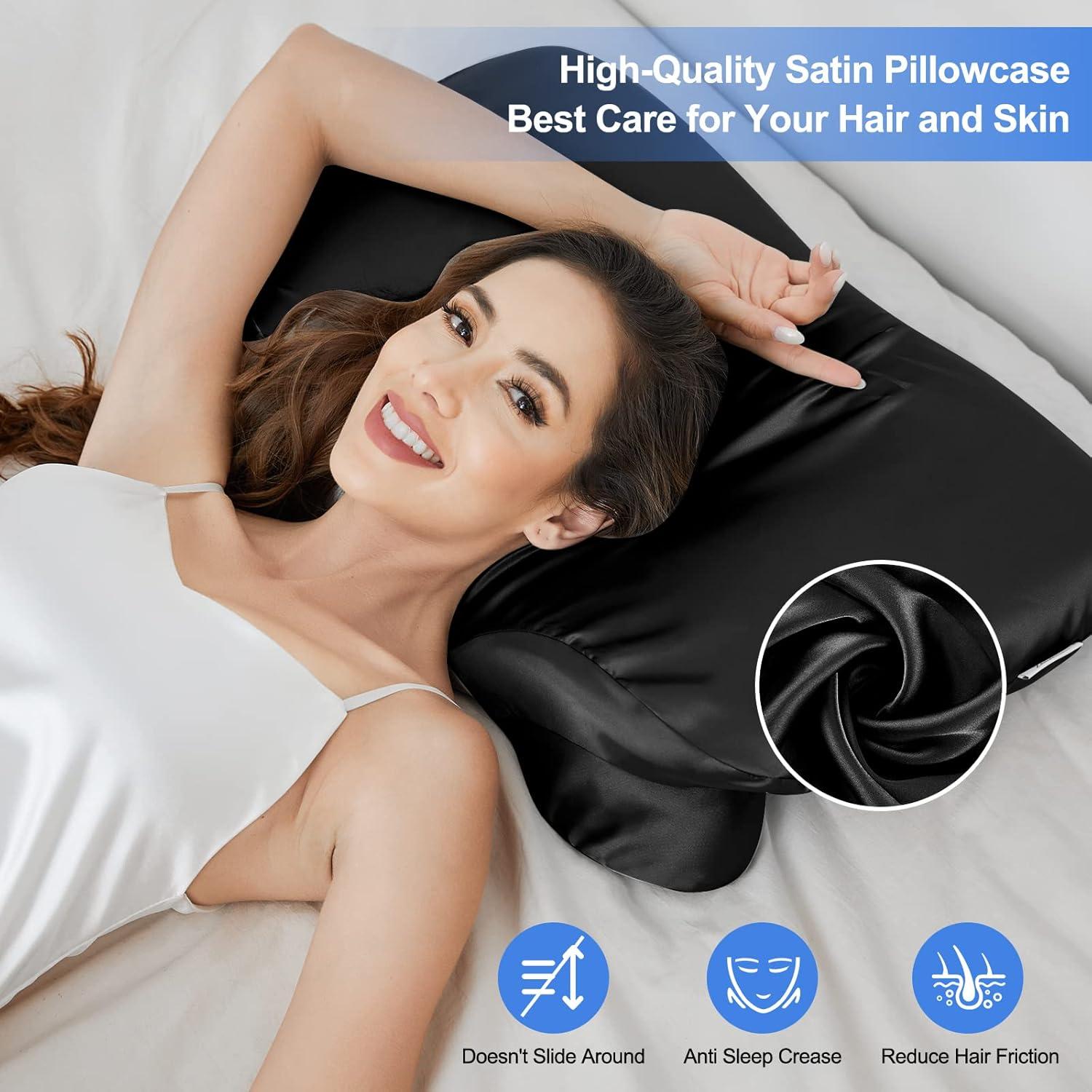 Paquete de 2 Fundas de Almohada de Satén Zelimun 60x40 cm Negro