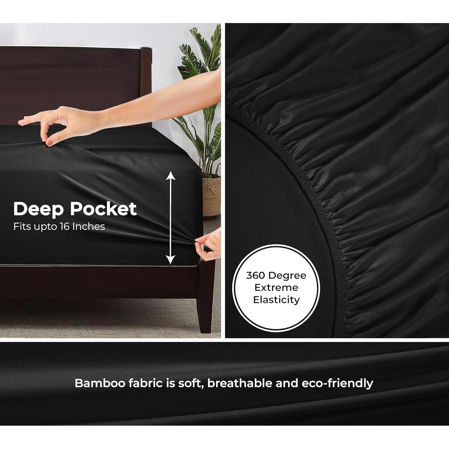 Sábana Ajustable Royale de Lino de Bambú Individual 190.5x99.1cm Negro