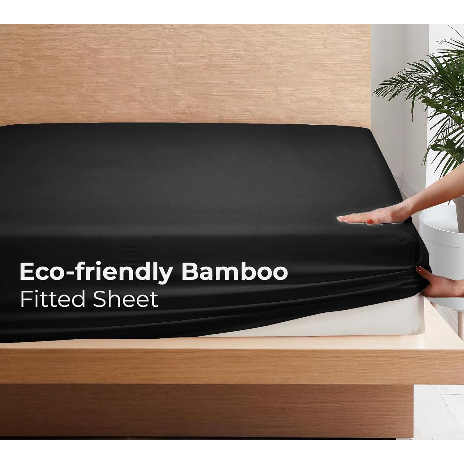 Sábana Ajustable Royale de Lino de Bambú Individual 190.5x99.1cm Negro
