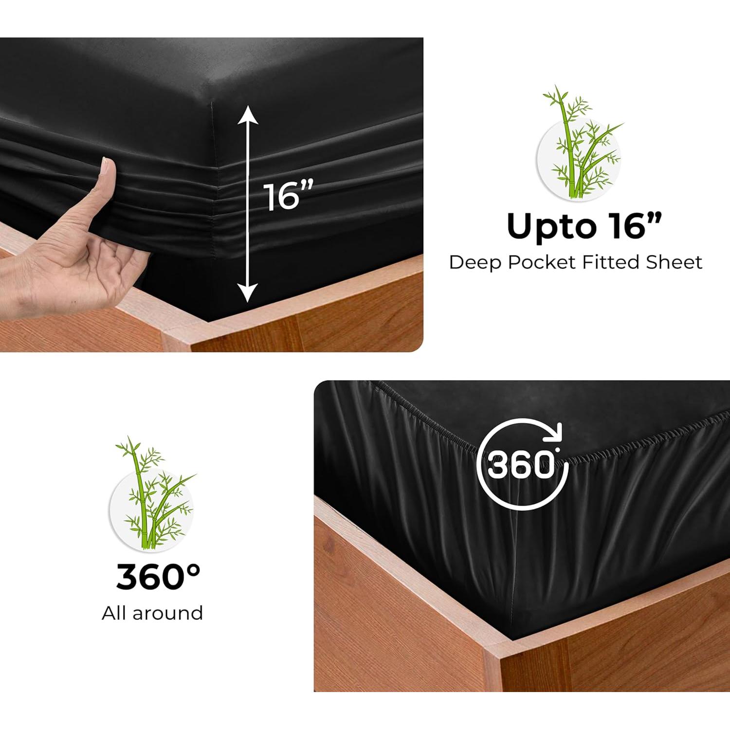 Sábana Ajustable Royale de Lino de Bambú Individual 190.5x99.1cm Negro