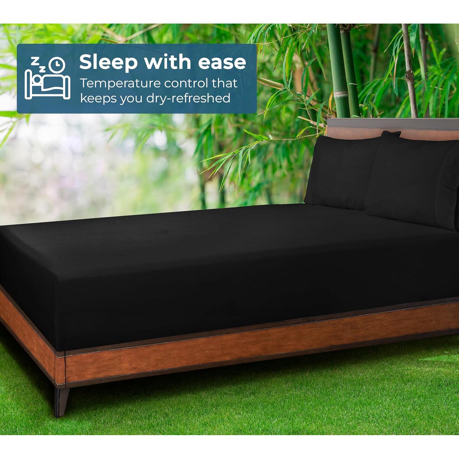 Sábana Ajustable Royale de Lino de Bambú Individual 190.5x99.1cm Negro