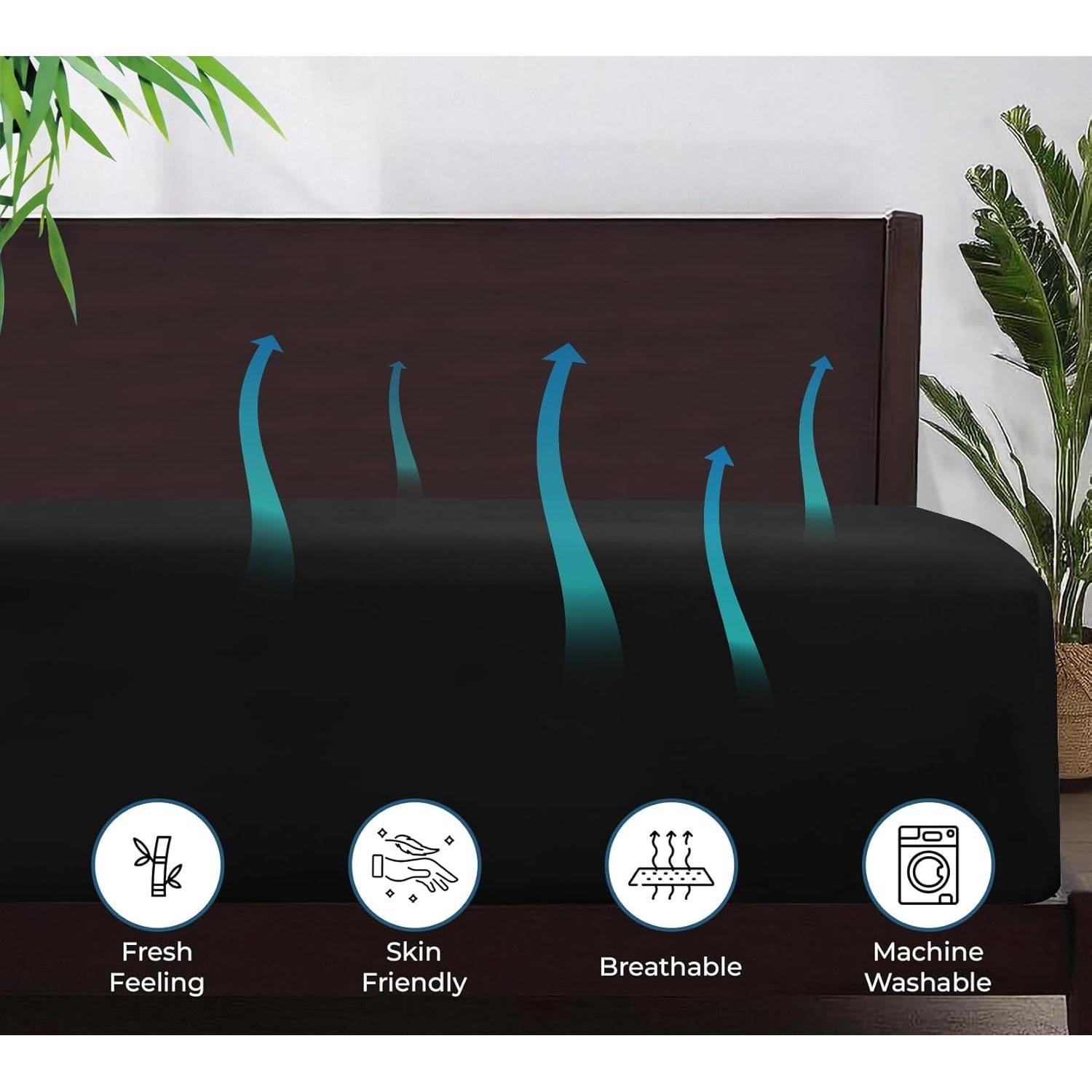 Sábana Ajustable Royale de Lino de Bambú Individual 190.5x99.1cm Negro