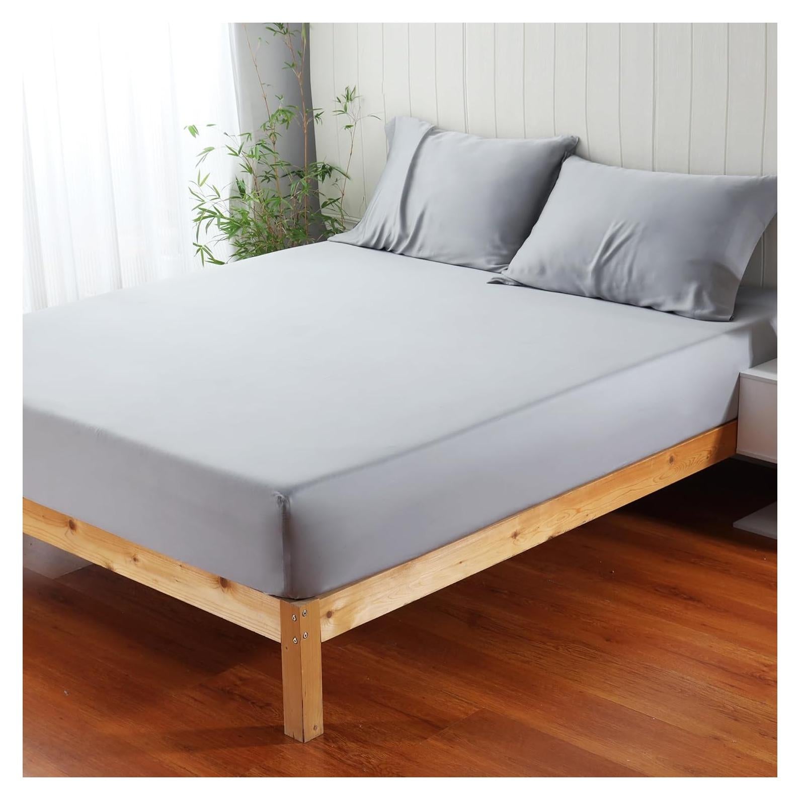 Sábana Ajustable Reina Zaizaihome 100% Viscosa Bambú Gris 400 Hilos