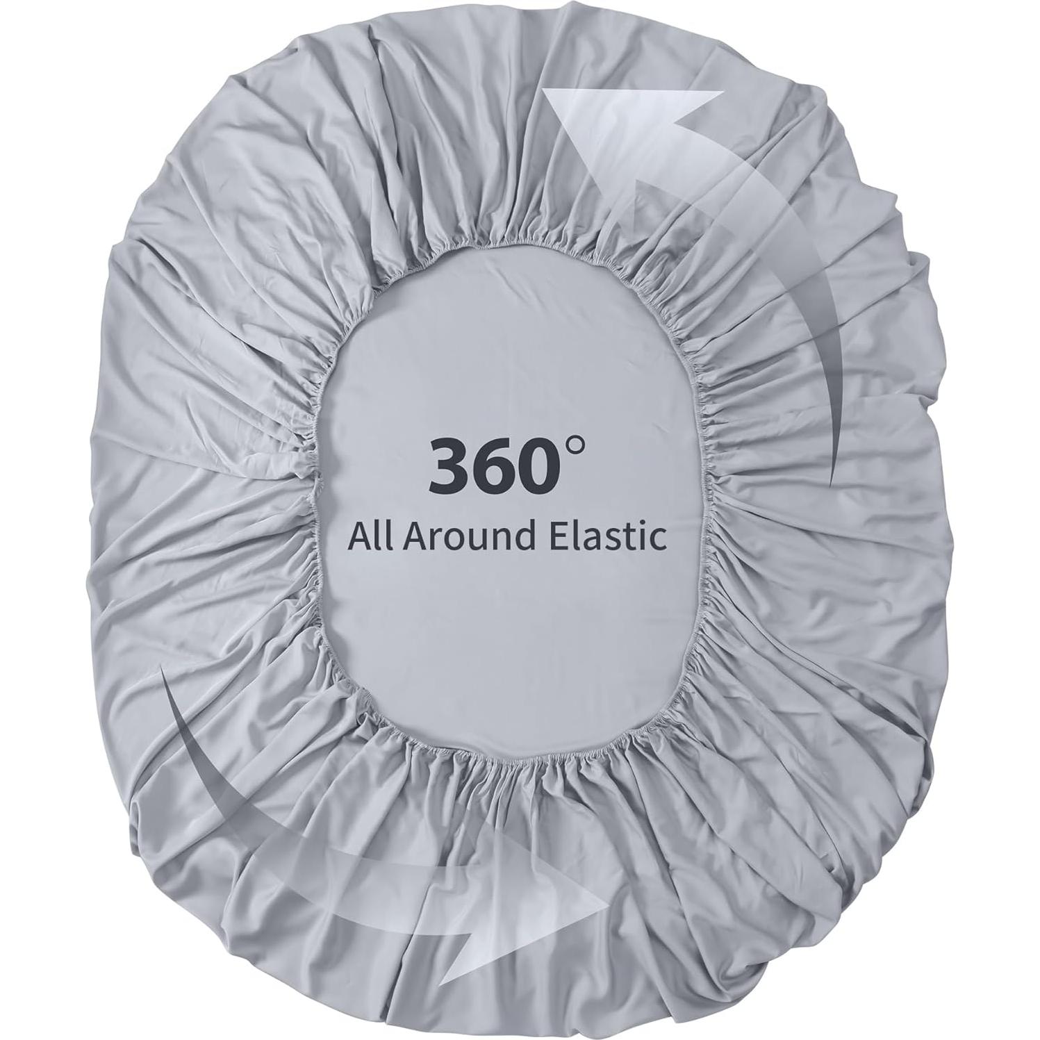 Sábana Ajustable Reina Zaizaihome 100% Viscosa Bambú Gris 400 Hilos