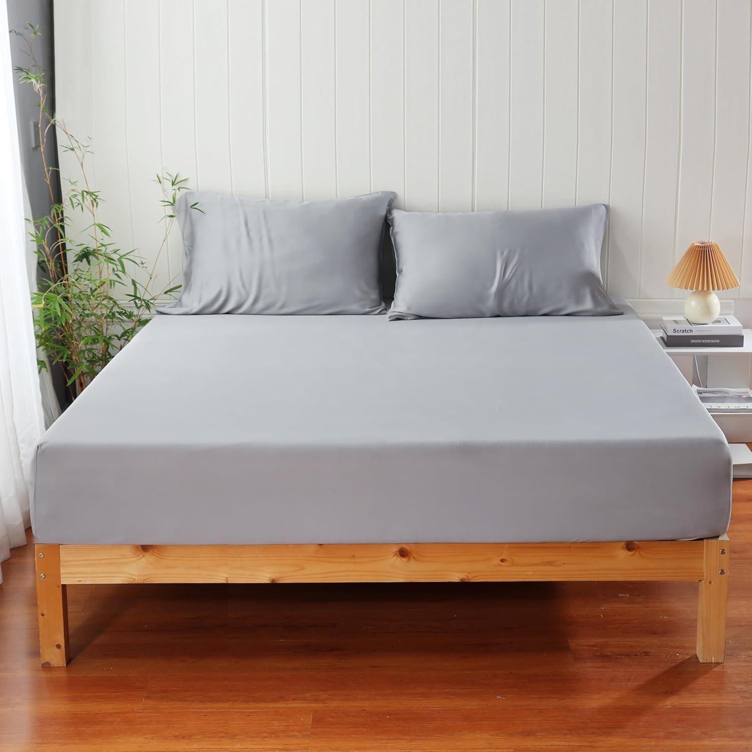 Sábana Ajustable Reina Zaizaihome 100% Viscosa Bambú Gris 400 Hilos