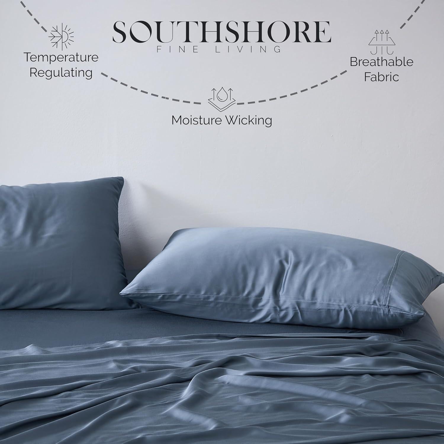 Juego de Sábanas Queen Southshore Rayón Bambú 300 TC Azul