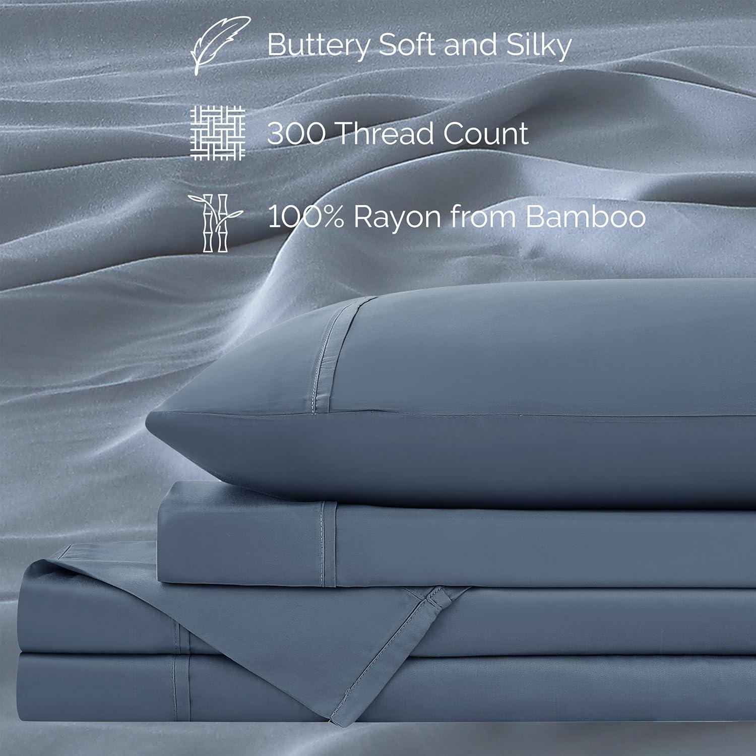 Juego de Sábanas Queen Southshore Rayón Bambú 300 TC Azul