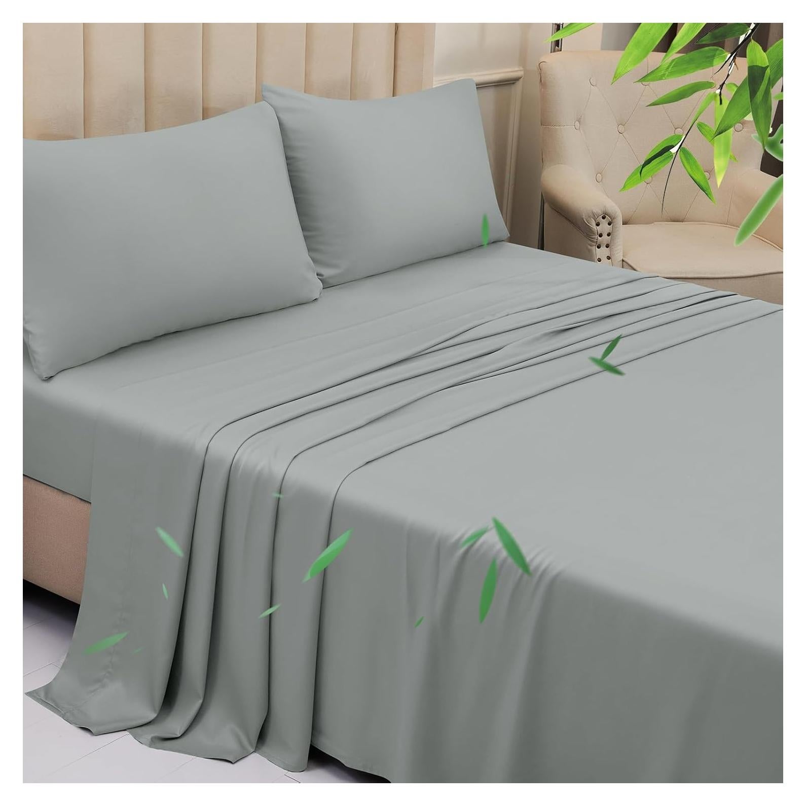 Sábanas Queen YIYEA 100% Viscosa Bambú 400TC 4 Piezas Gris Claro