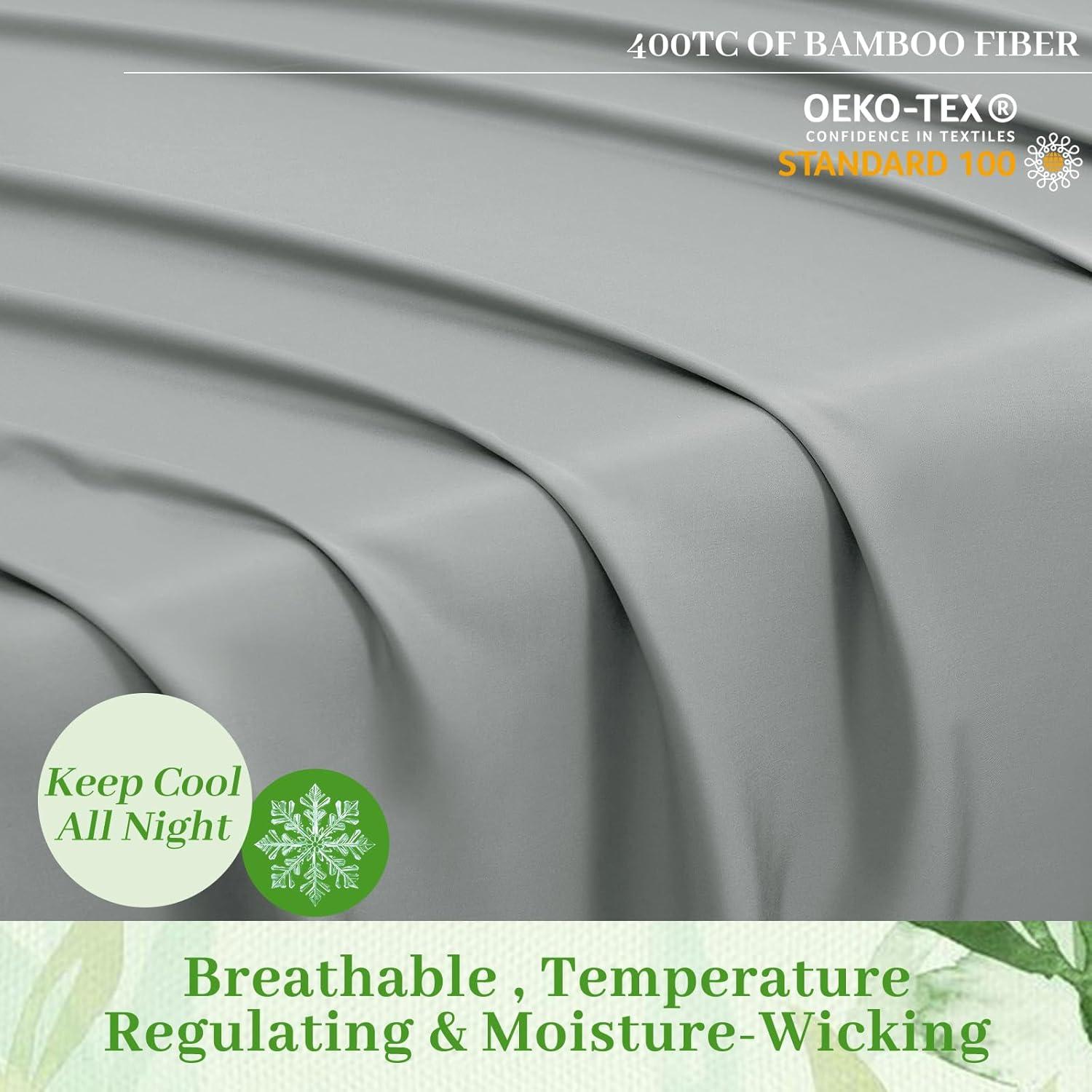 Sábanas Queen YIYEA 100% Viscosa Bambú 400TC 4 Piezas Gris Claro