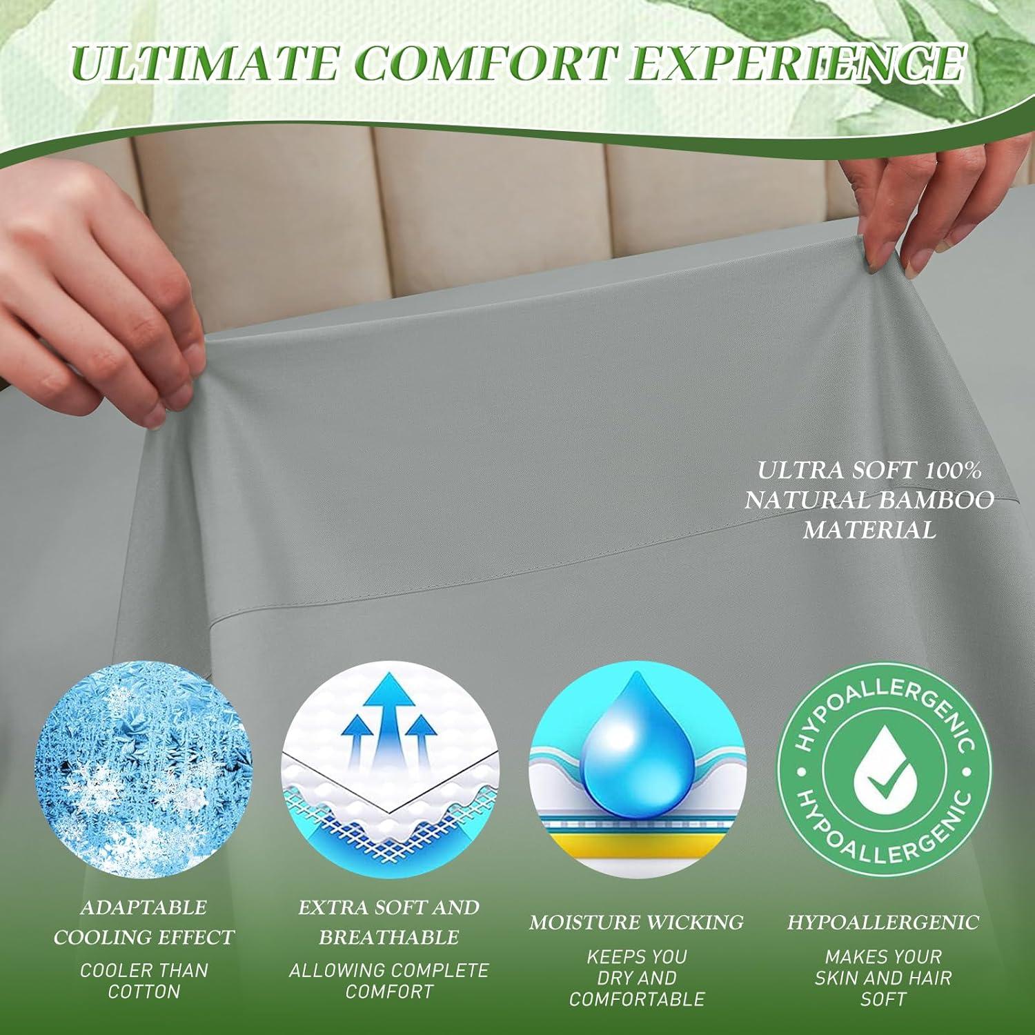 Sábanas Queen YIYEA 100% Viscosa Bambú 400TC 4 Piezas Gris Claro