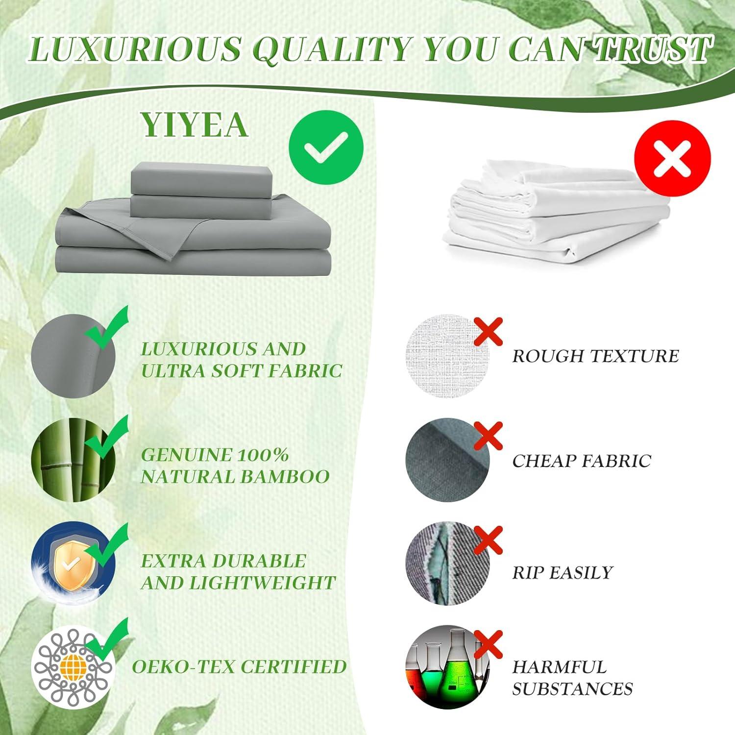 Sábanas Queen YIYEA 100% Viscosa Bambú 400TC 4 Piezas Gris Claro