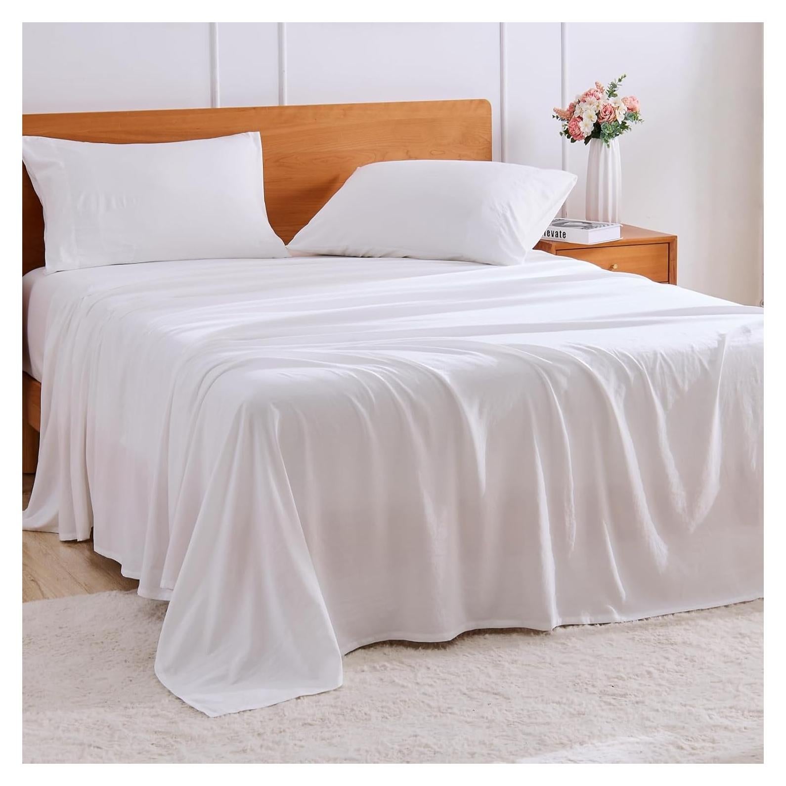 Juego de Sábanas de Reina GOKOTTA 4 Piezas Microfibra Blanco
