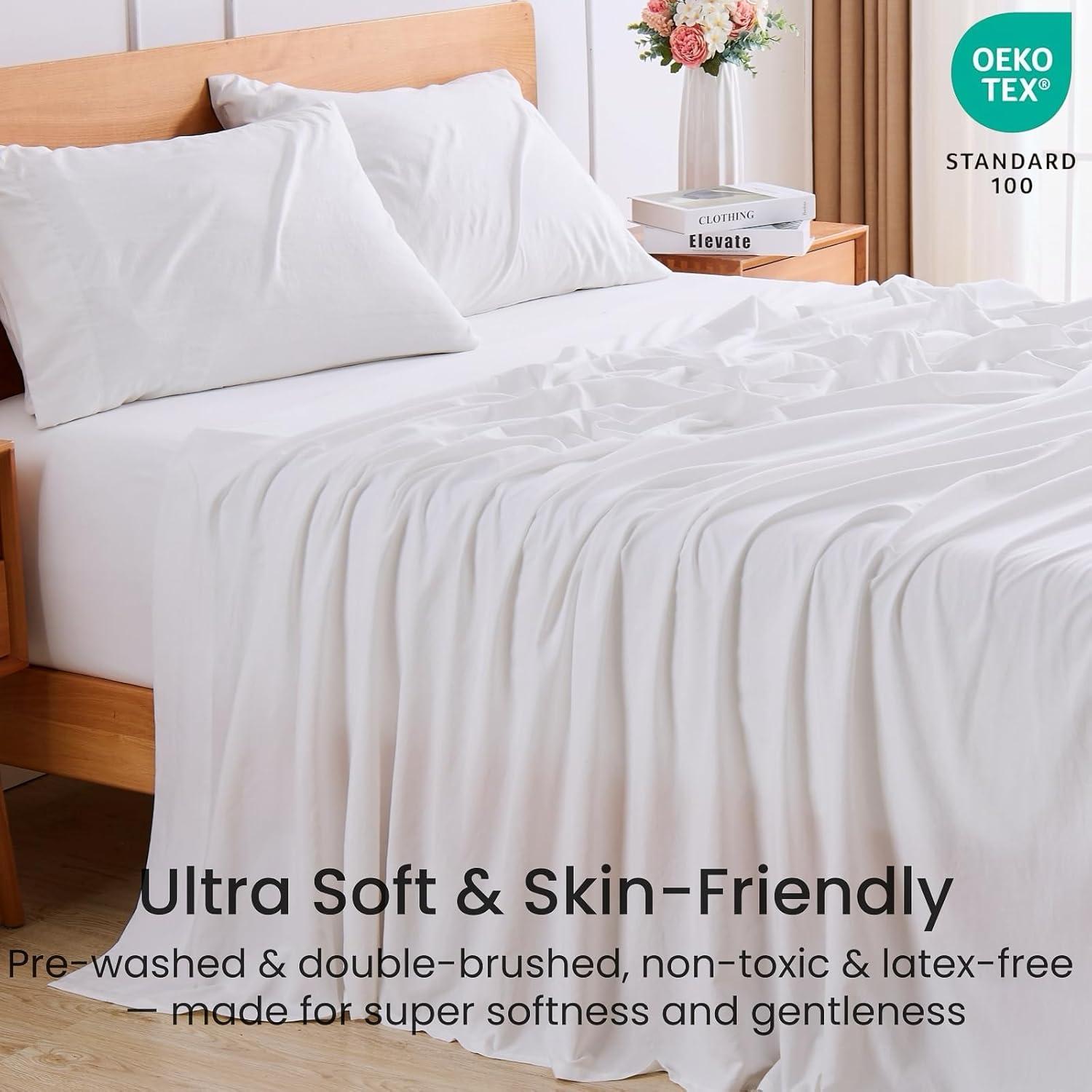 Juego de Sábanas de Reina GOKOTTA 4 Piezas Microfibra Blanco